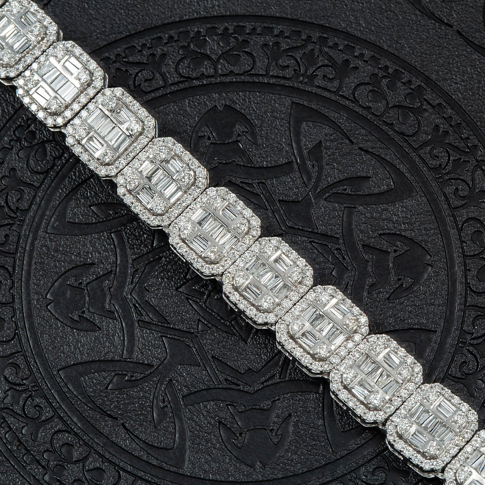 10K GOLD 10MM BAGUETTE AND ROUND DIAMOND CHAIN 20.66 CT