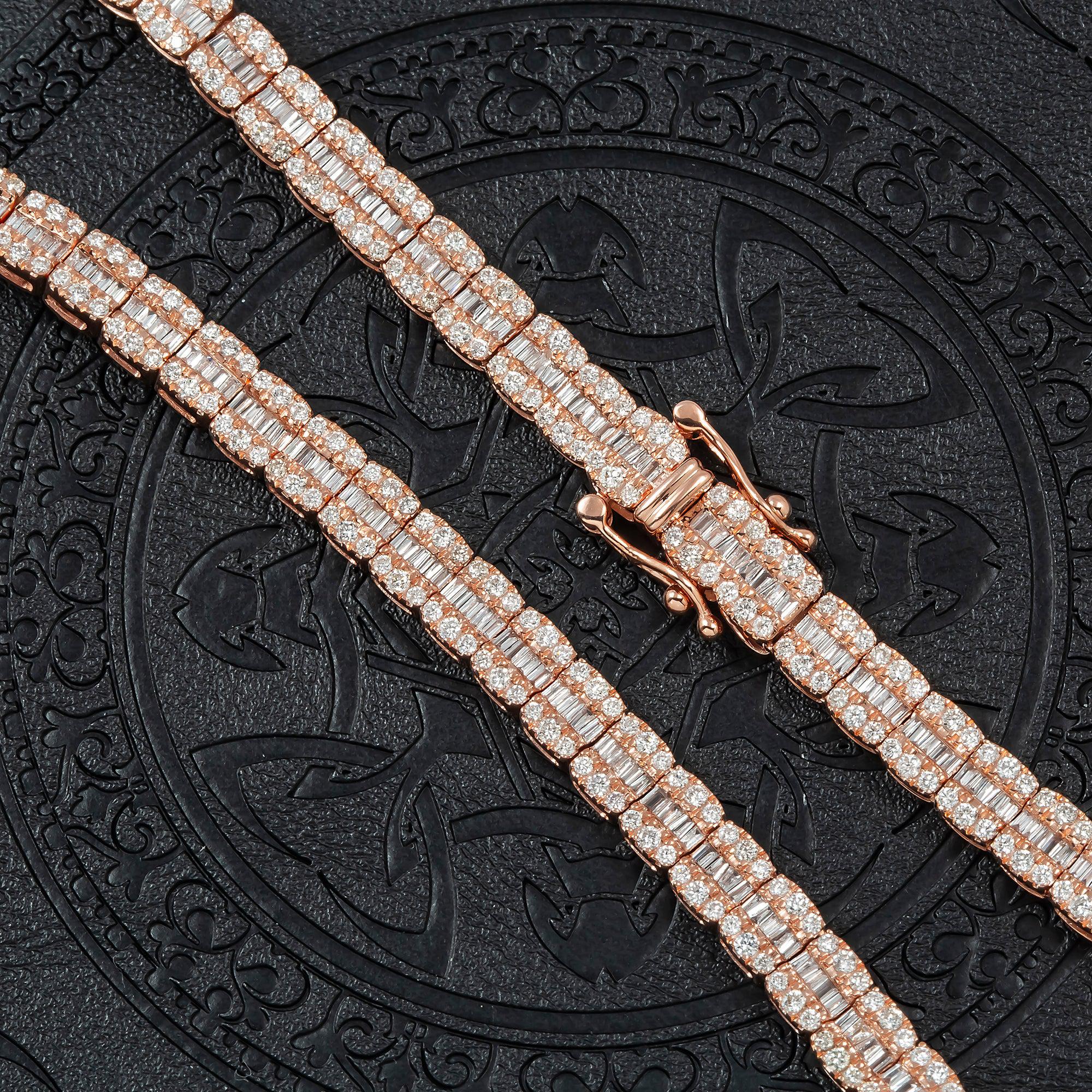 10K GOLD 5MM BAGUETTE AND ROUND DIAMOND CHAIN 10.22 CT