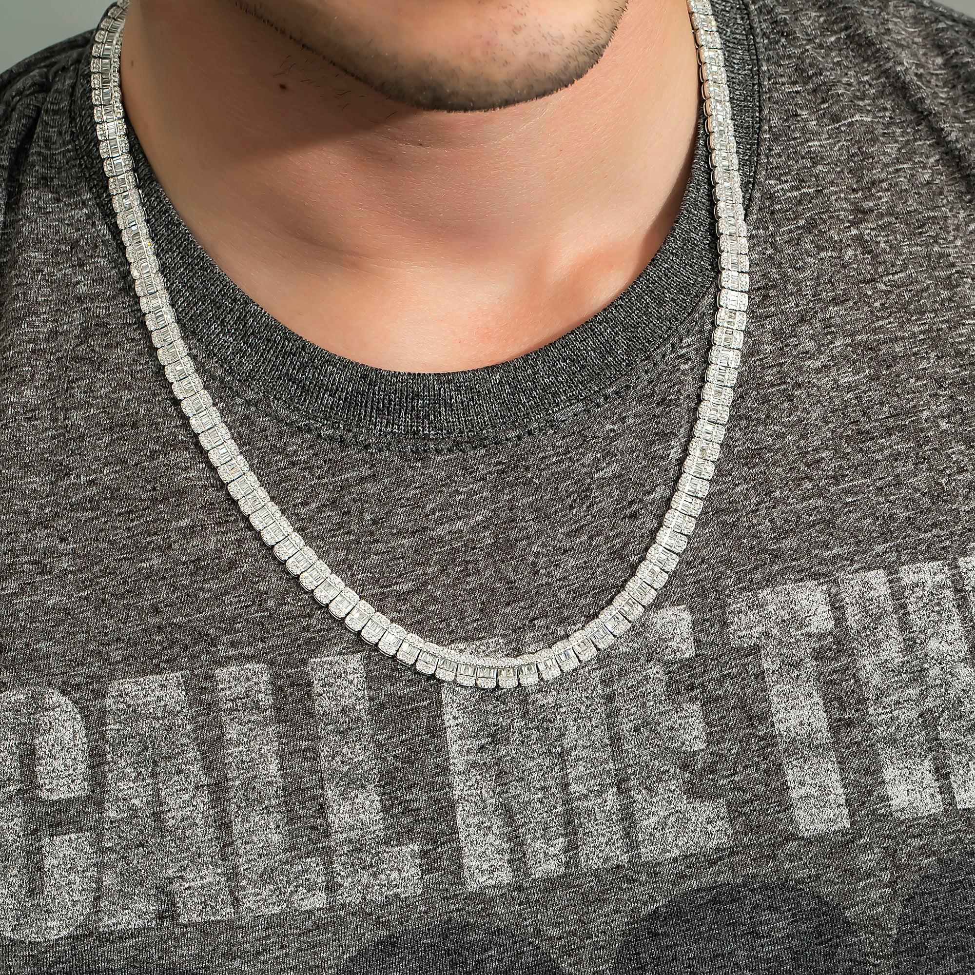 10K GOLD TRICOLOR 7MM BAGUETTE AND ROUND DIAMOND CHAIN 17.12 CT