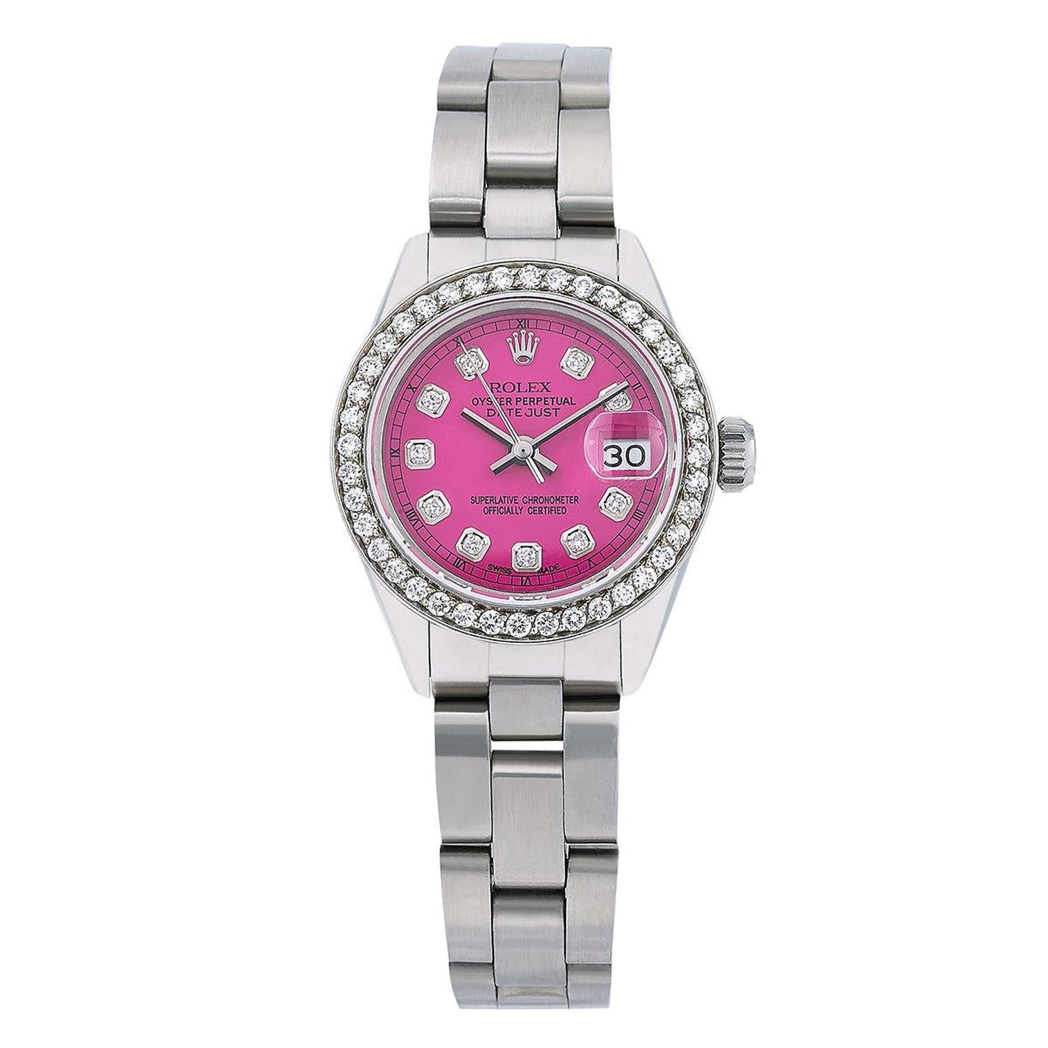 Rolex Datejust 26MM 69160 Pink Diamond Dial Diamond Bezel Stainless Steel Oyster Bracelet