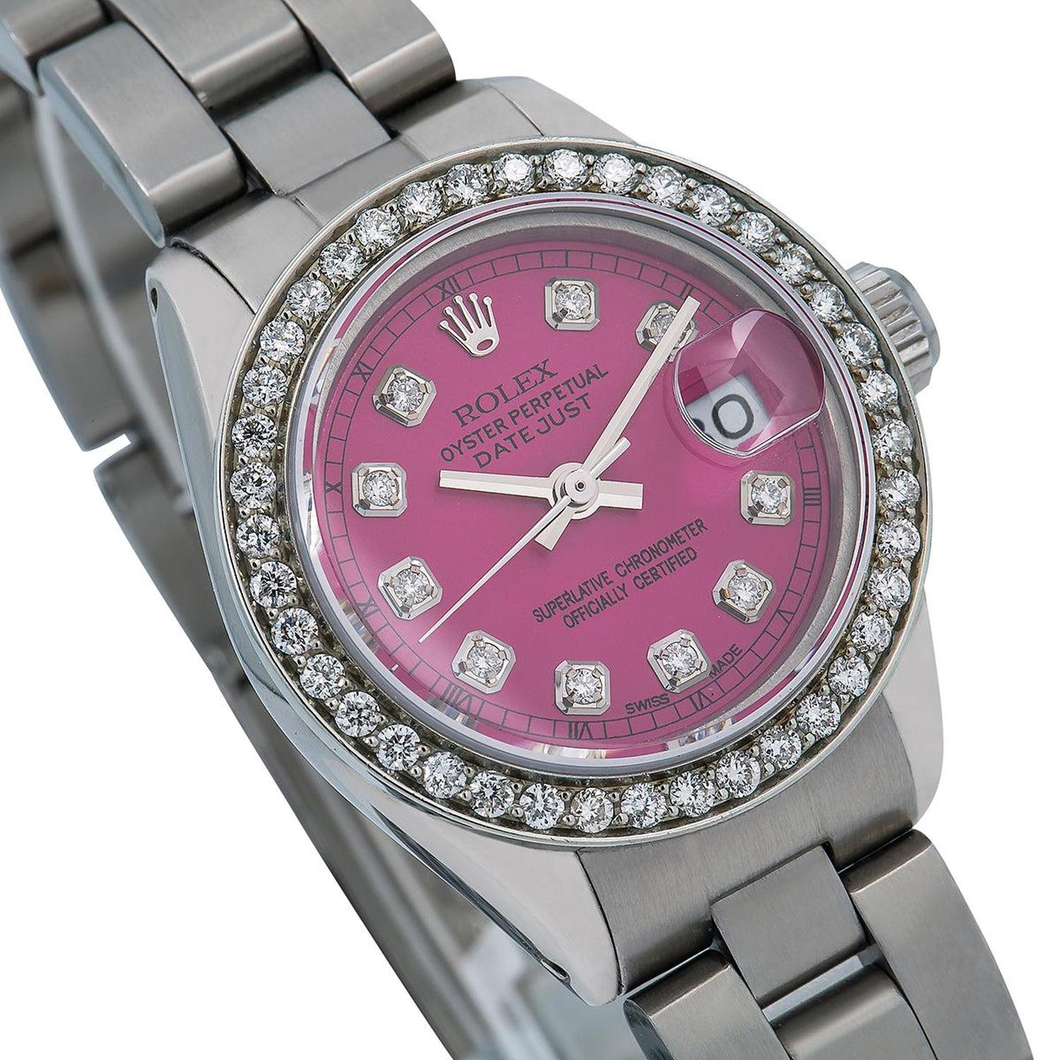 Rolex Datejust 26MM 69160 Pink Diamond Dial Diamond Bezel Stainless Steel Oyster Bracelet