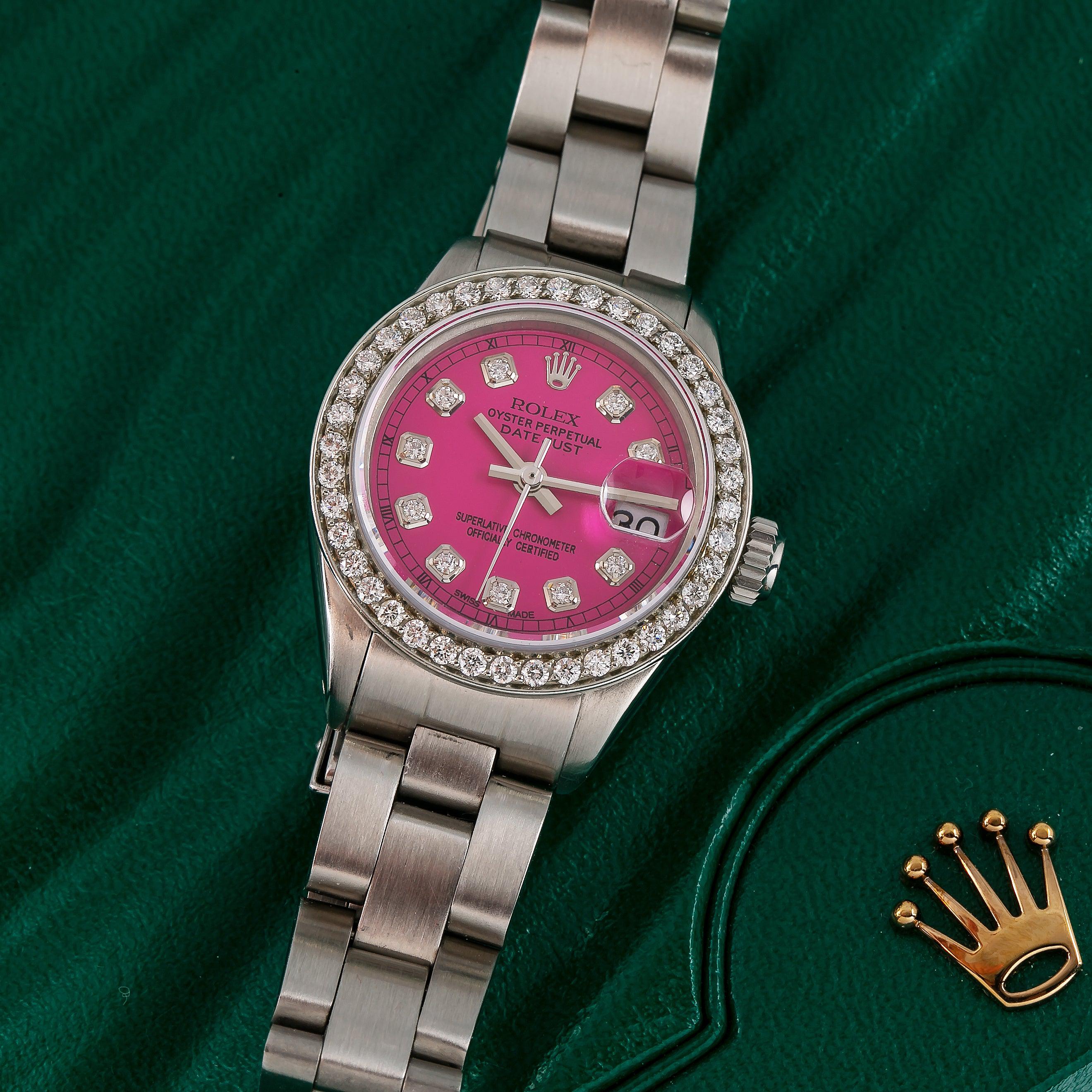 Rolex Datejust 26MM 69160 Pink Diamond Dial Diamond Bezel Stainless Steel Oyster Bracelet