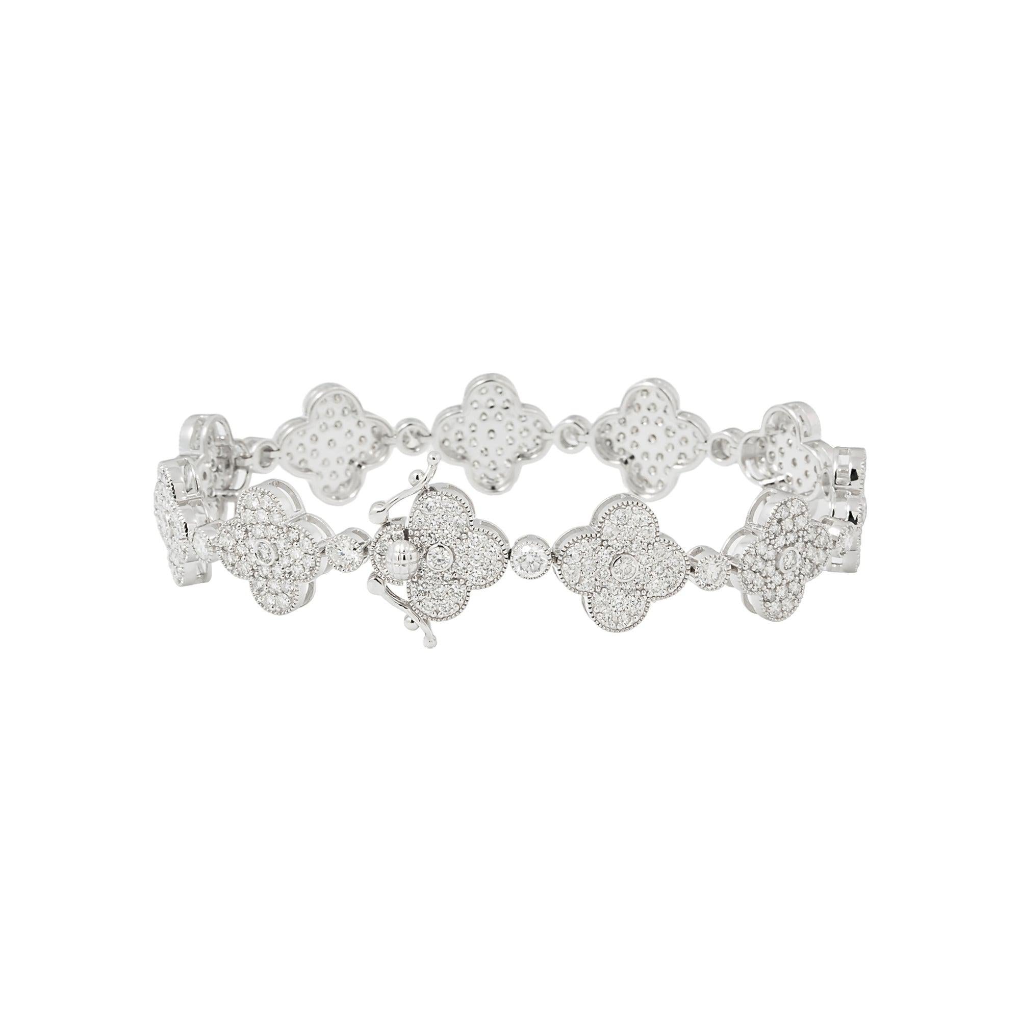 10K GOLD ROUND DIAMONDS CLOVER BRACELET 8.99 CT