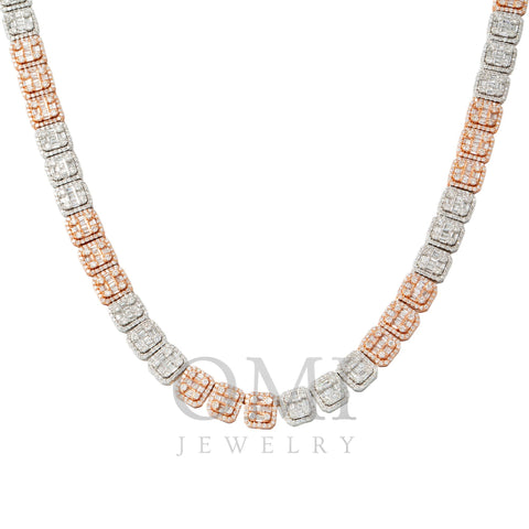 10K GOLD TWO TONE 8MM BAGUETTE AND ROUND DIAMOND CHAIN 16.13 CT