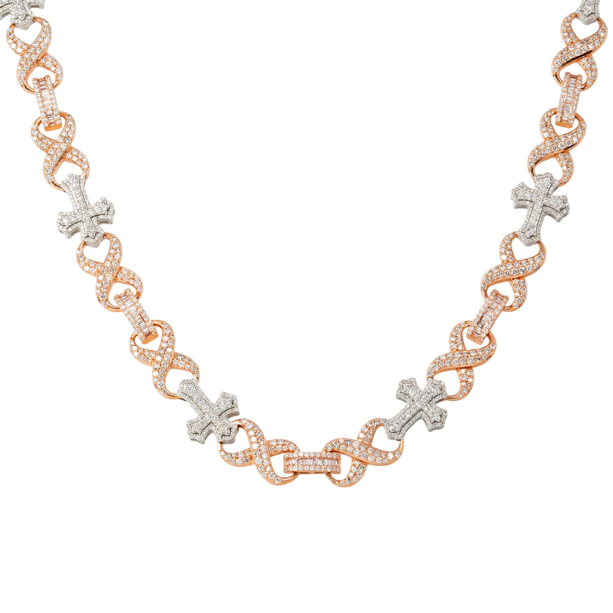 10K GOLD TWO TONE DIAMOND CROSS INFINITY LINK CHAIN 11.71 CT
