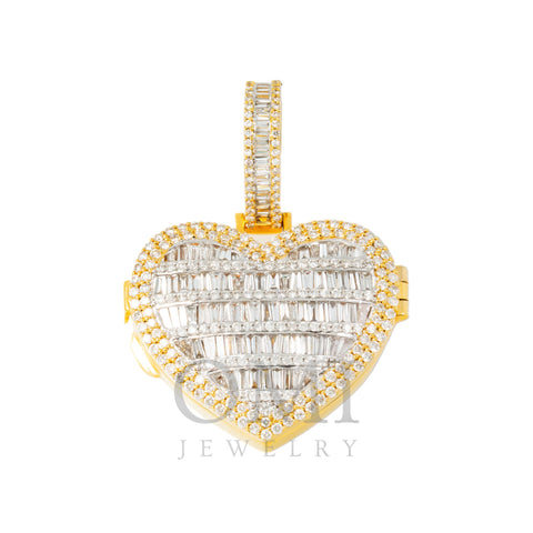 10K GOLD BAGUETTE DIAMOND HEART LOCKET PENDANT 3.28 CT