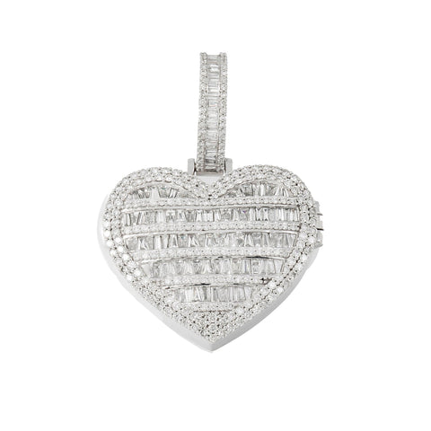 10K GOLD BAGUETTE DIAMOND HEART LOCKET PENDANT 3.28 CT