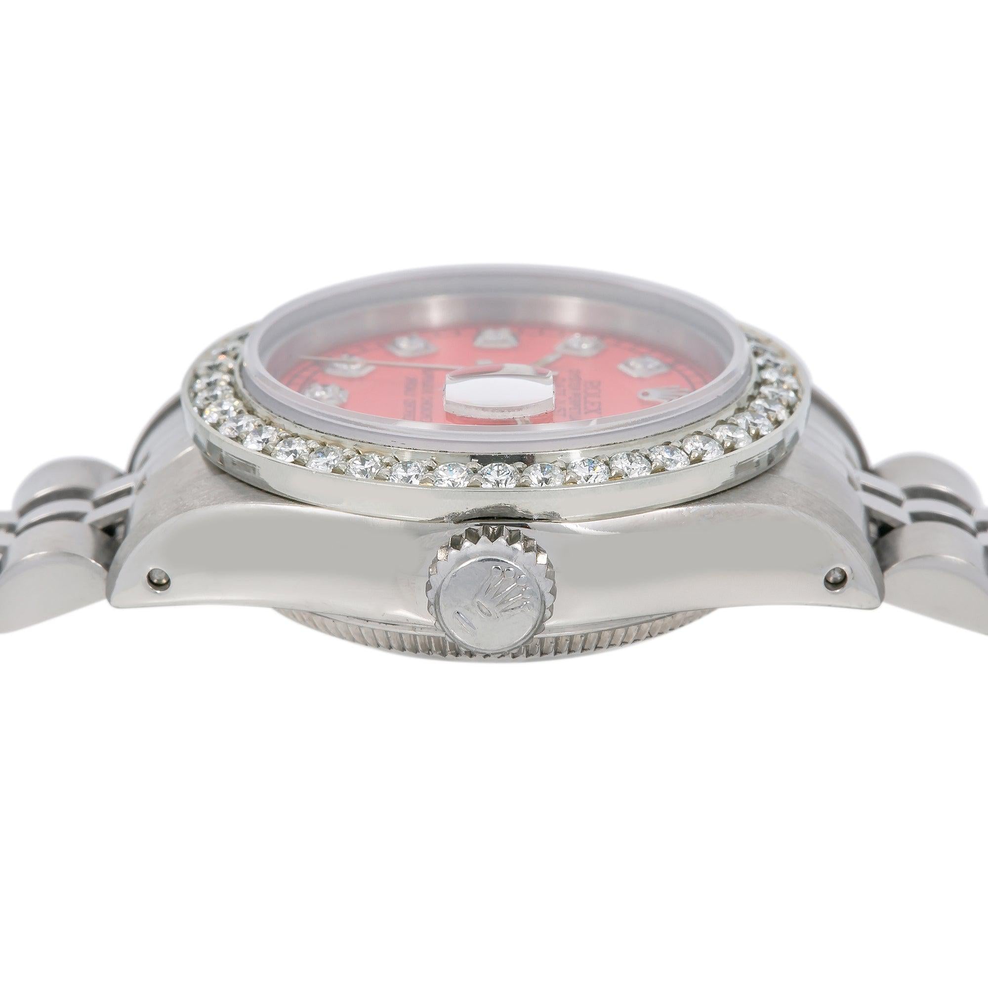 Rolex Datejust 26MM 6917 Red Diamond Dial Diamond Bezel Stainless Steel Jubilee Bracelet