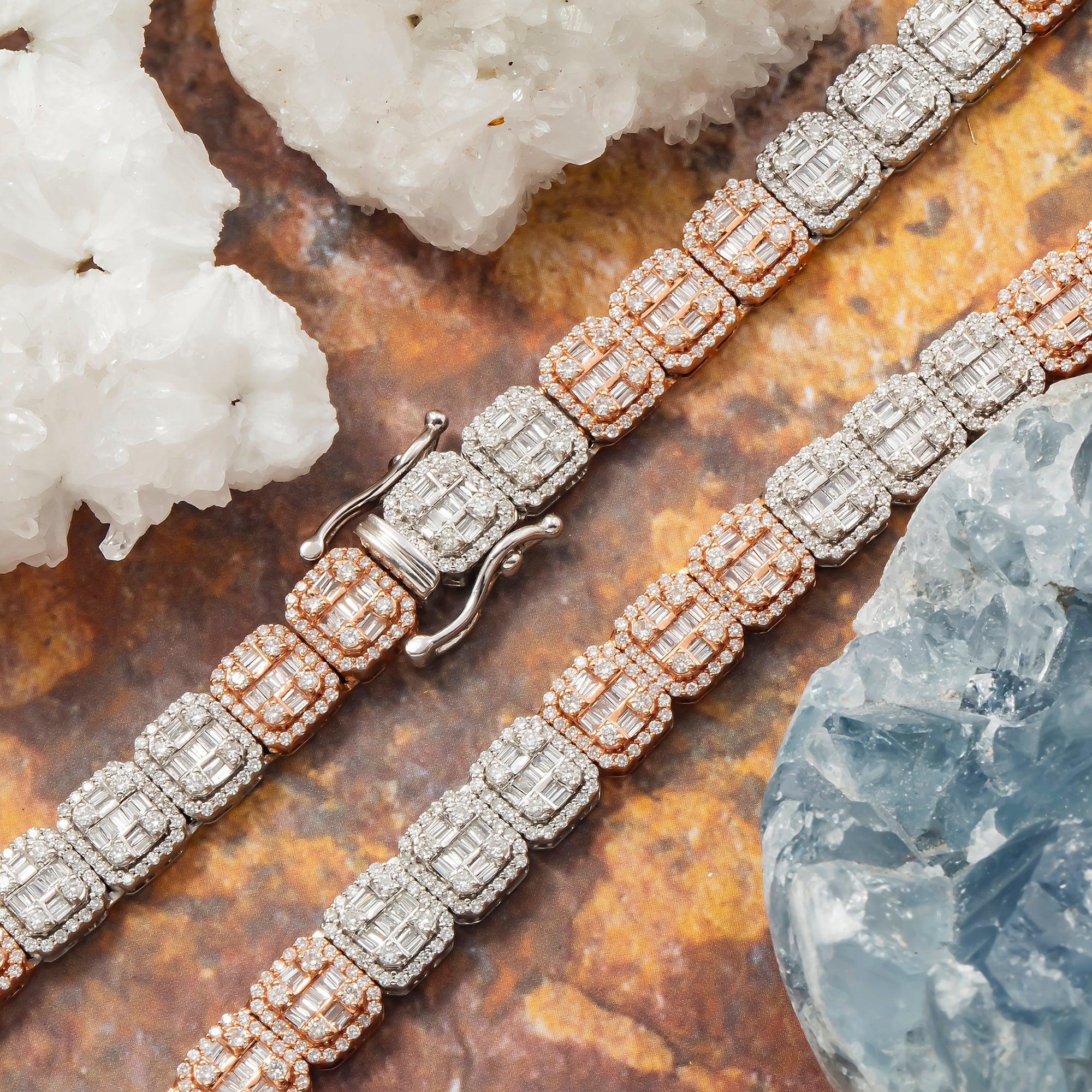 10K GOLD TWO TONE 8MM BAGUETTE AND ROUND DIAMOND CHAIN 16.13 CT