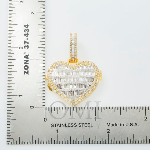 10K GOLD BAGUETTE DIAMOND HEART LOCKET PENDANT 3.28 CT