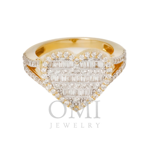 10K GOLD BAGUETTE AND ROUND DIAMOND HEART RING 1.10 CT