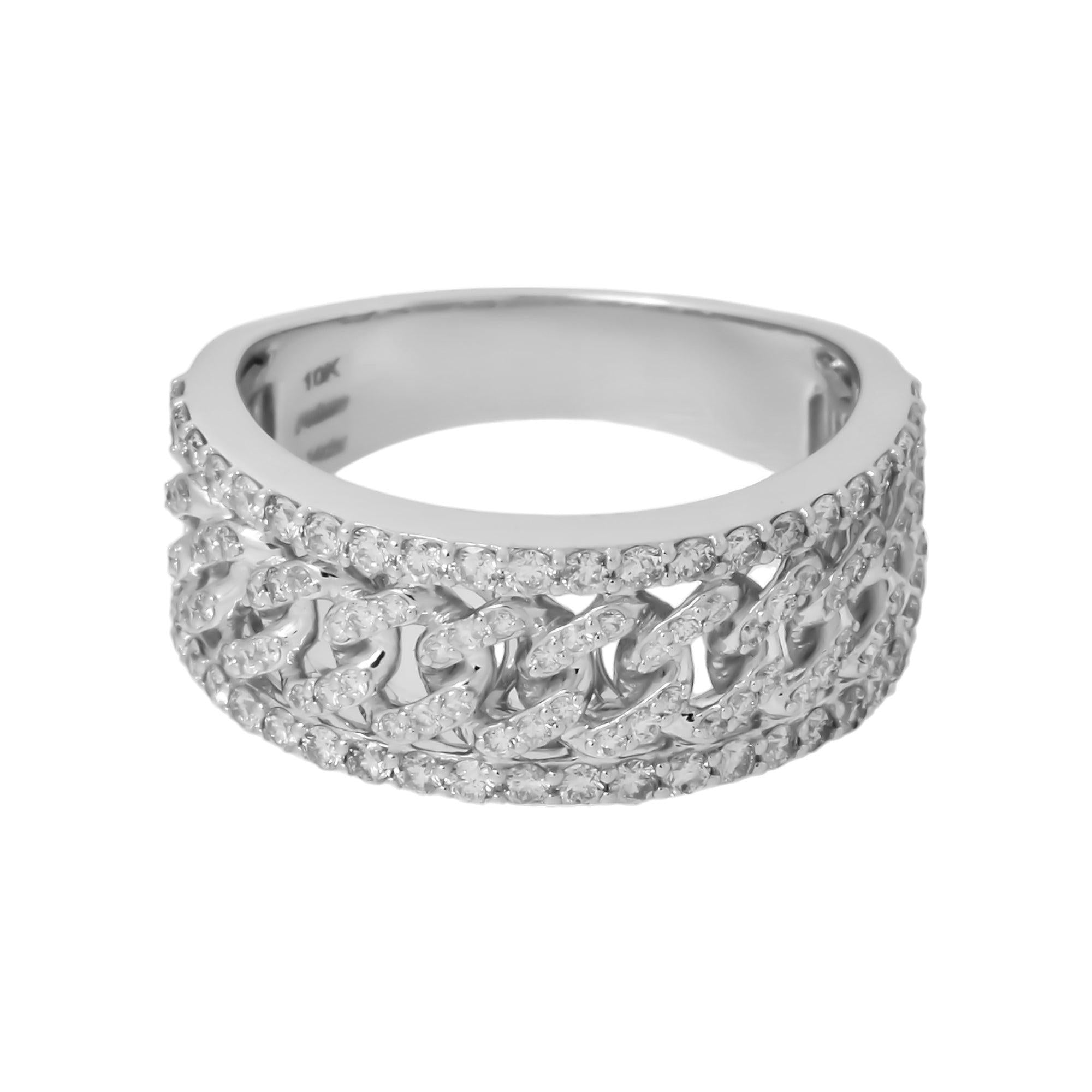10K GOLD ROUND DIAMOND CUBAN LINK BAND RING 1.13 CT