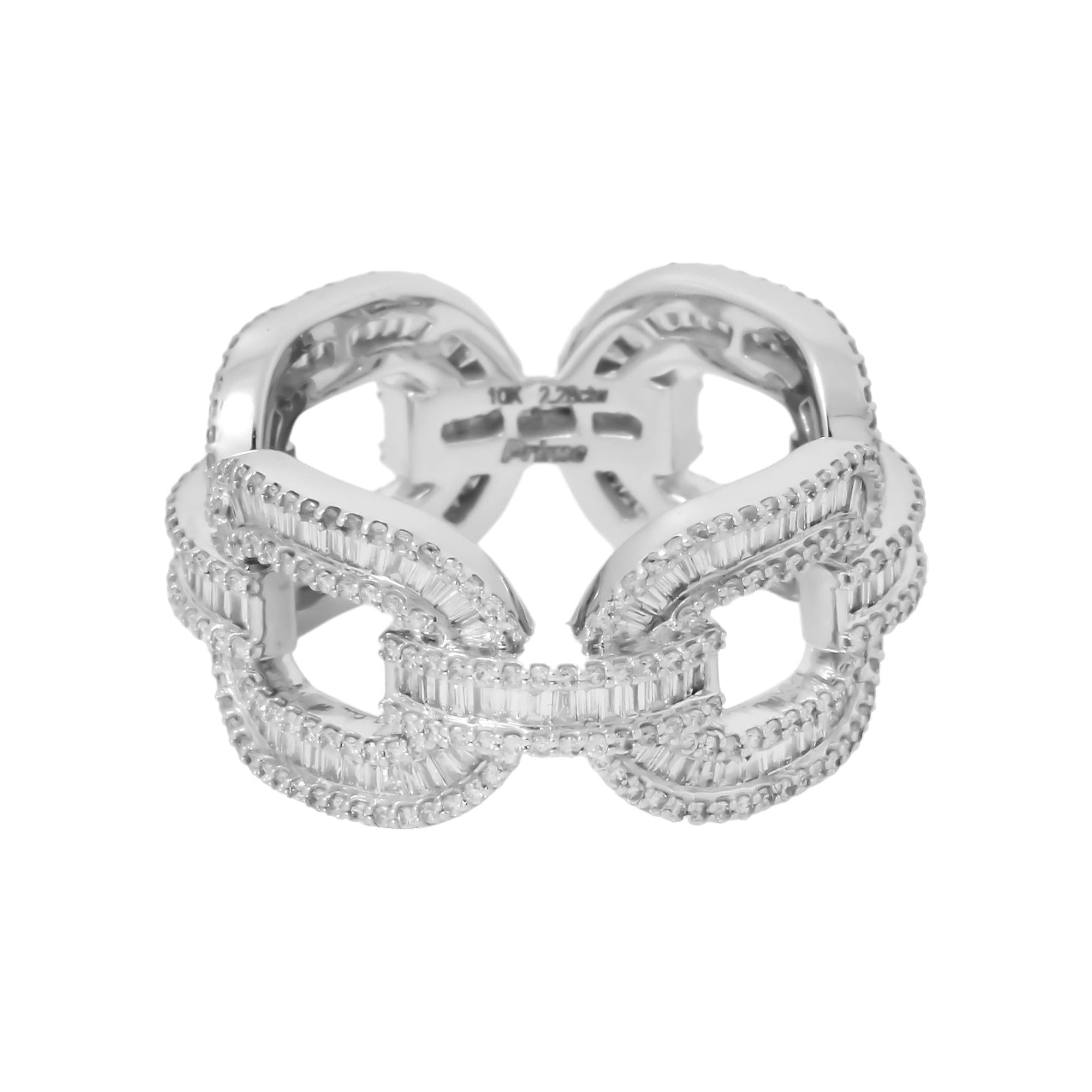 10K GOLD BAGUETTE AND ROUND DIAMOND MARINER LINK RING 2.28 CT
