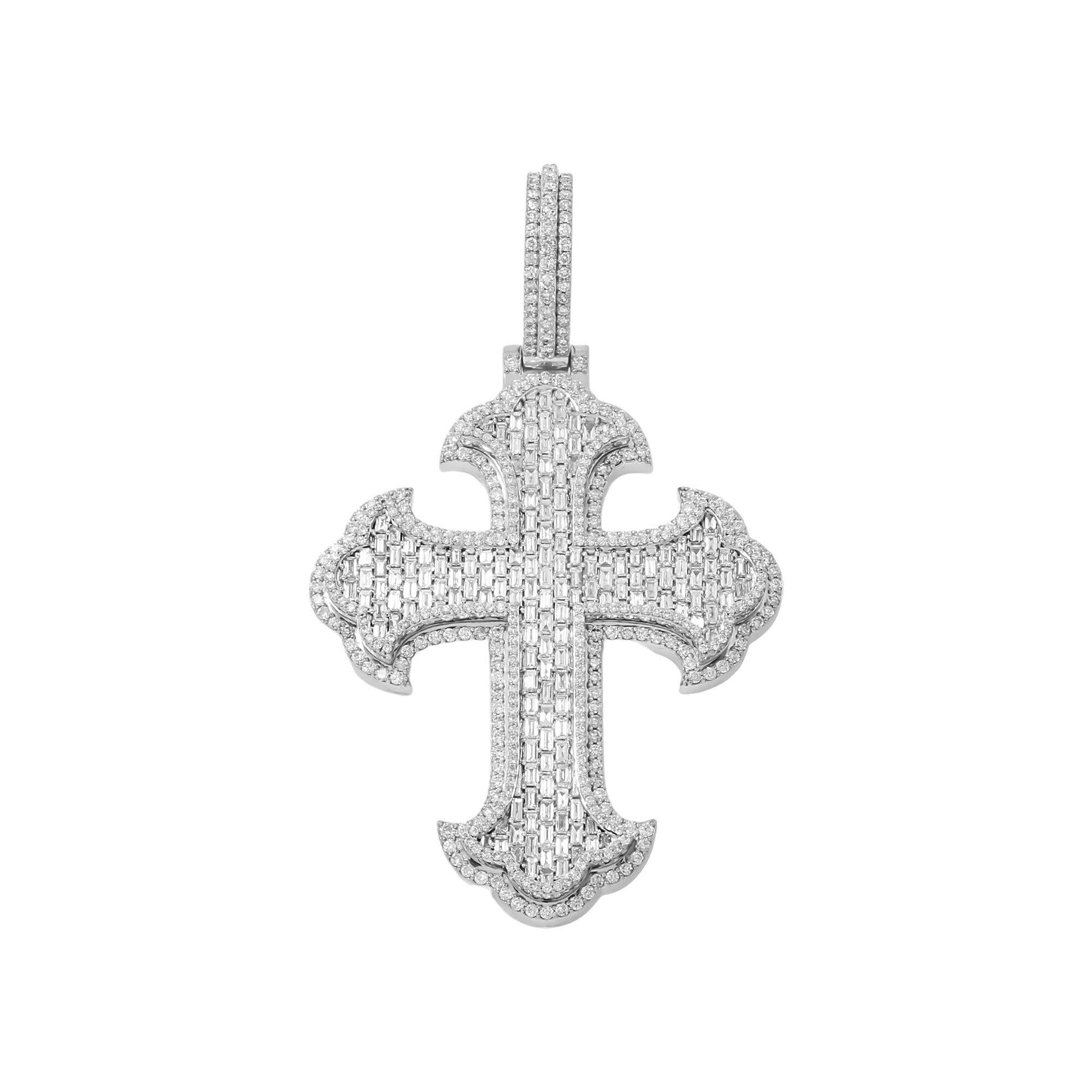 10K GOLD BAGUETTE AND ROUND DIAMOND CROSS PENDANT 5.72 CT