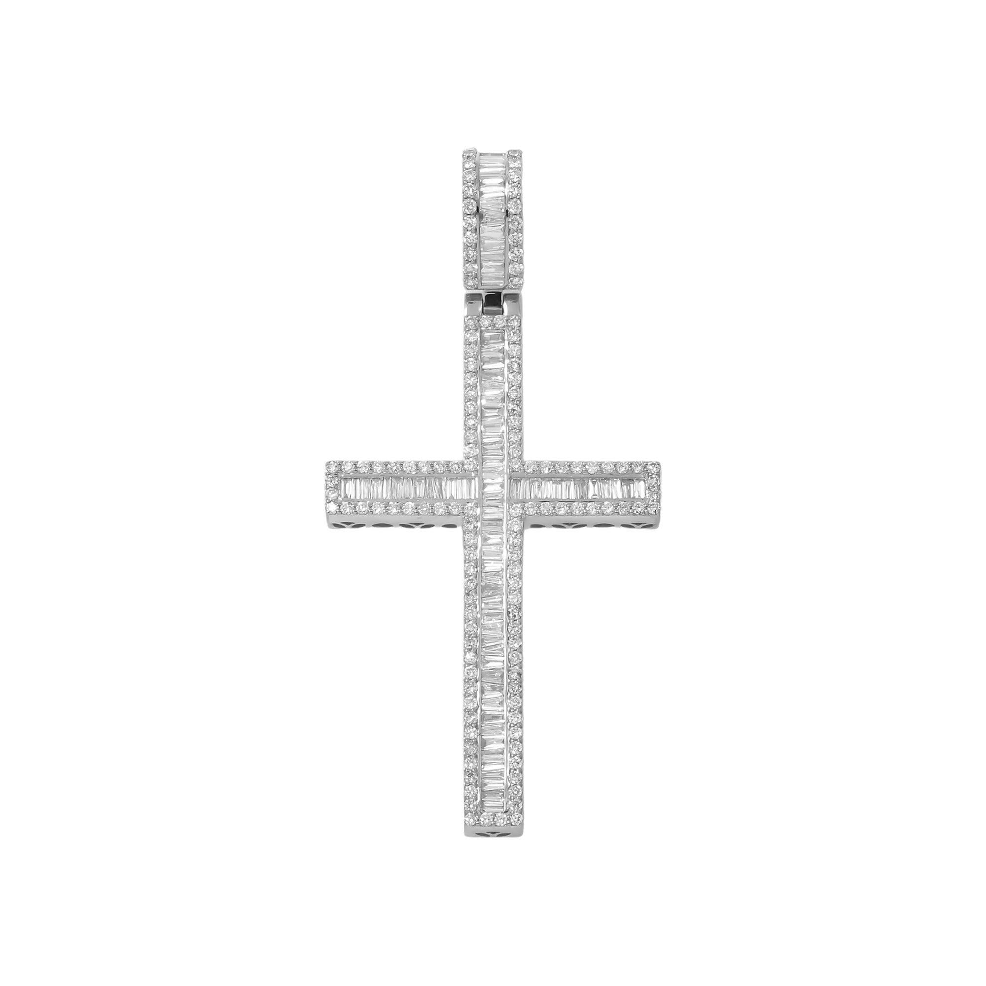 10K GOLD BAGUETTE AND ROUND DIAMOND CROSS PENDANT 2.68 CT