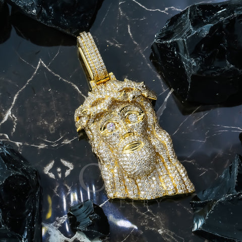 10K GOLD ROUND DIAMOND JESUS HEAD PENDANT 11.73 CT