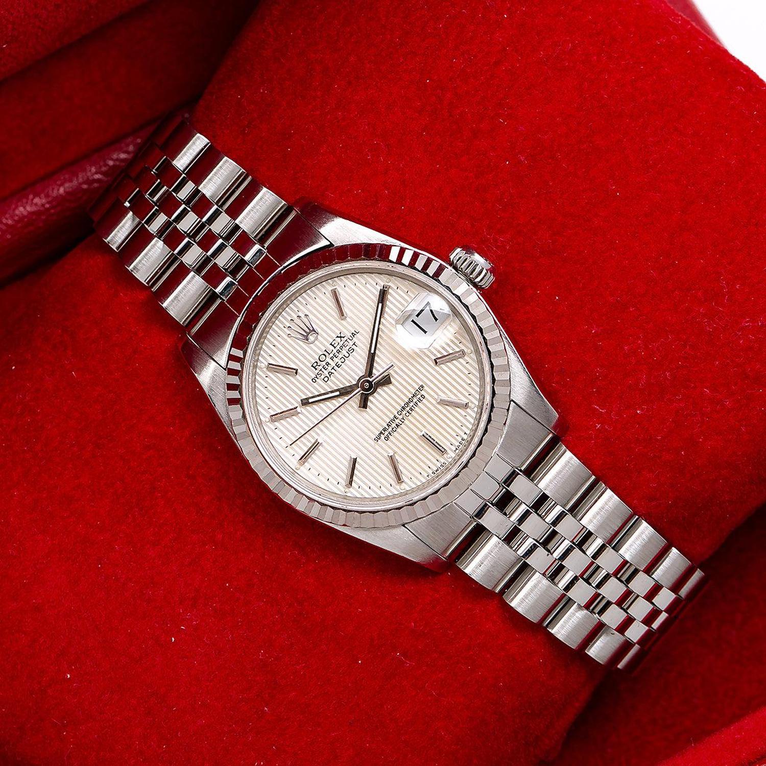 Rolex Datejust 31MM 78274 Silver Tapestry Dial Fluted Bezel Stainless Steel Jubilee Bracelet