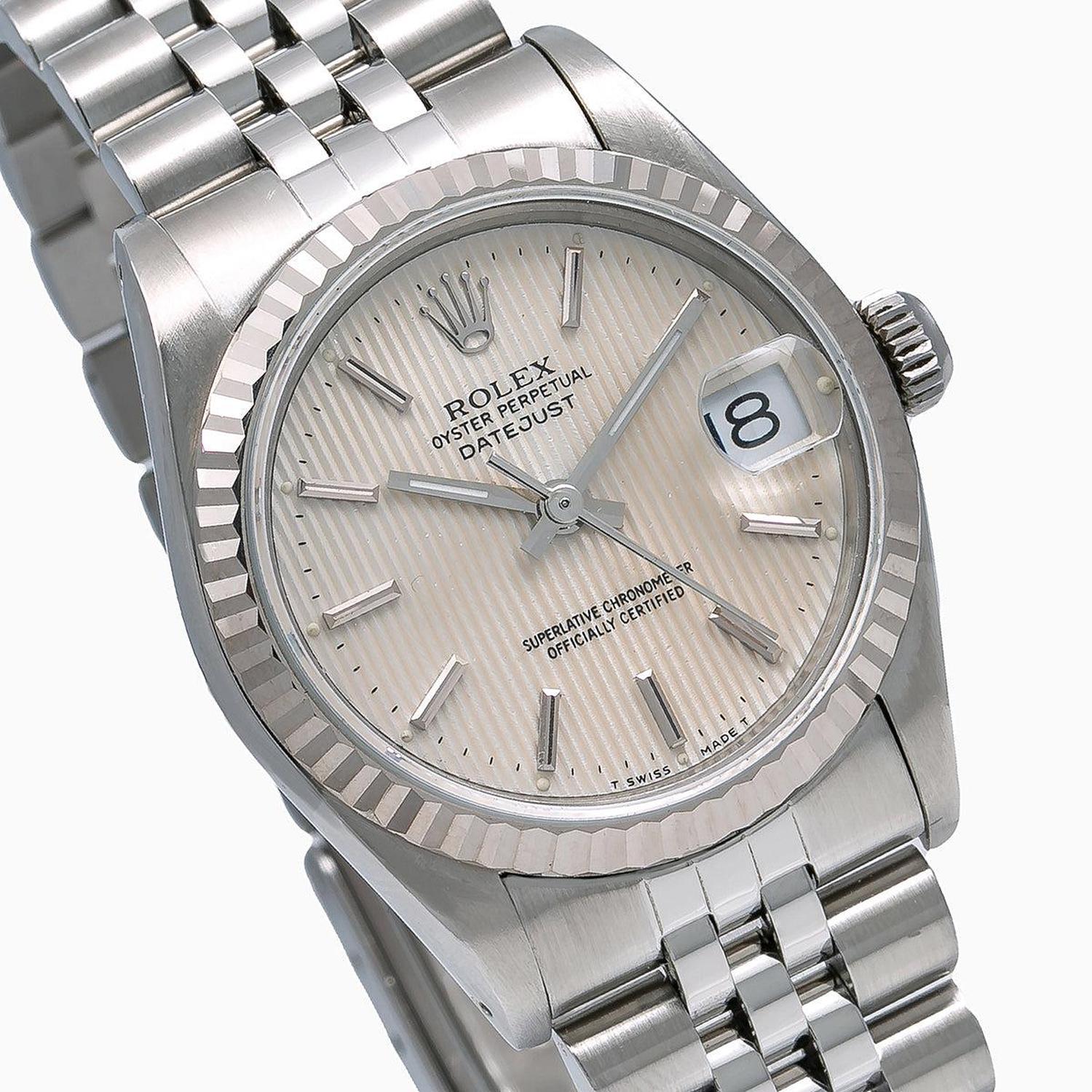 Rolex Datejust 31MM 78274 Silver Tapestry Dial Fluted Bezel Stainless Steel Jubilee Bracelet