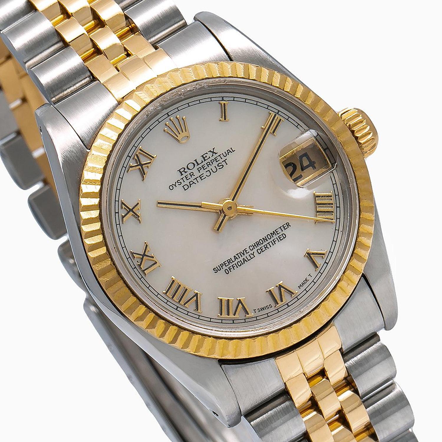 Rolex Datejust 31MM 6824 Ivory Roman Dial Fluted Bezel Two Tone Yellow Gold Jubilee Bracelet