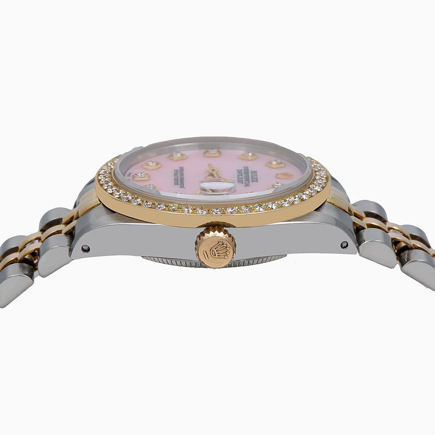 Rolex Datejust 31MM 6824 Pink Mother of Pearl Diamond Dial Diamond Bezel Two Tone Yellow Gold Jubilee Bracelet 1.05ct