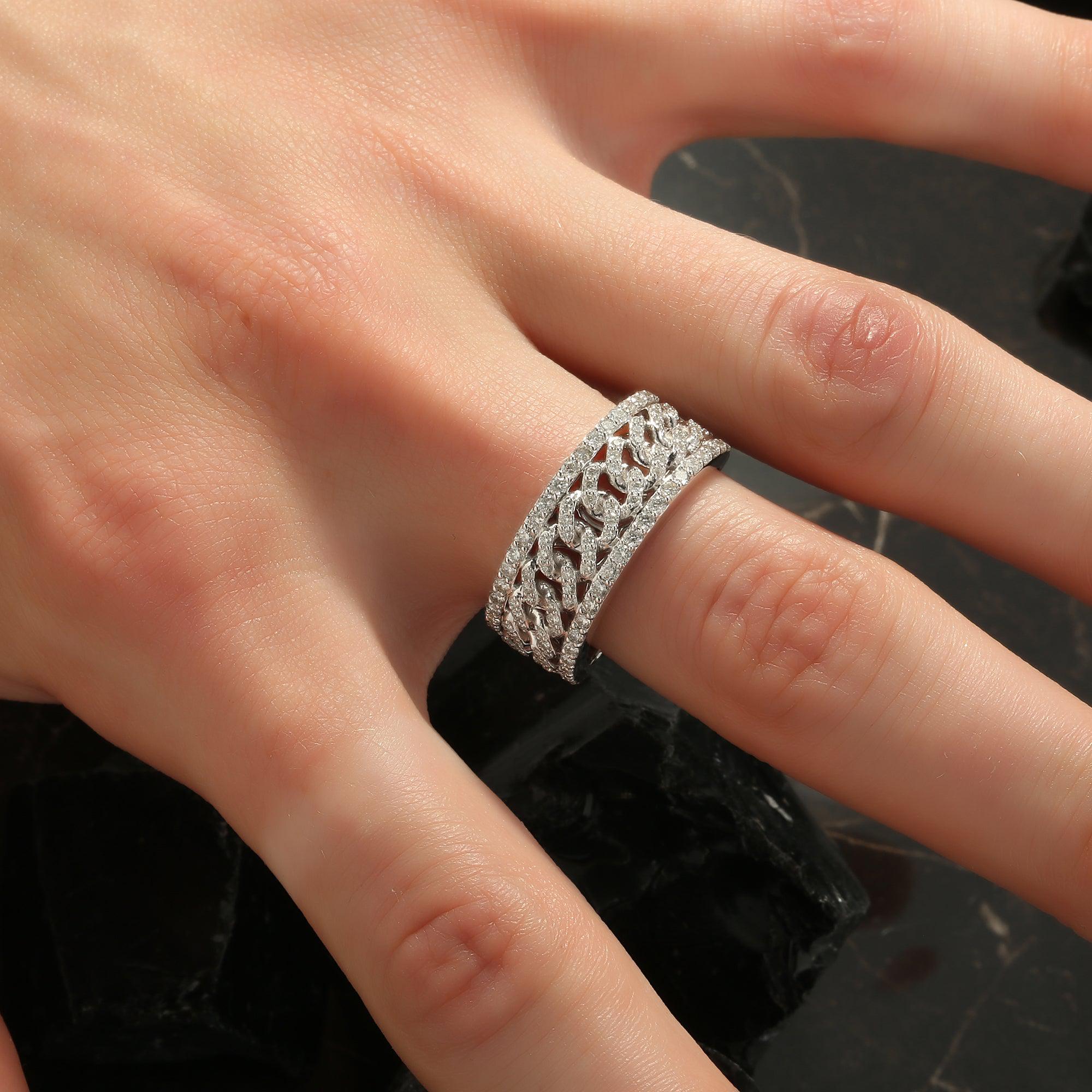 10K GOLD ROUND DIAMOND CUBAN LINK BAND RING 1.13 CT