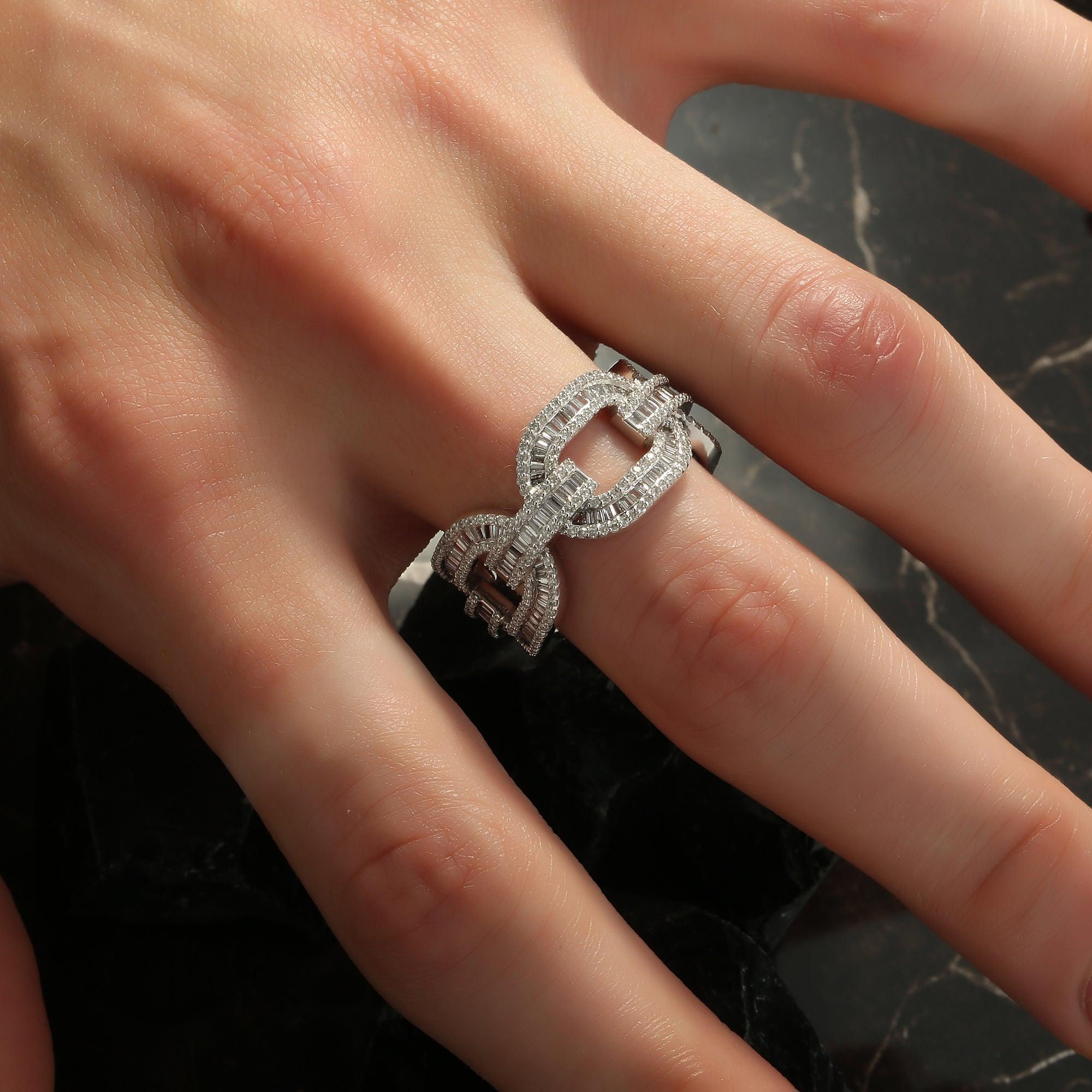 10K GOLD BAGUETTE AND ROUND DIAMOND MARINER LINK RING 2.28 CT