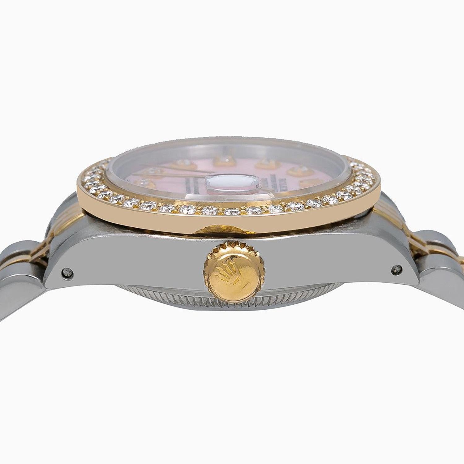 Rolex Datejust 26MM 6917 Pink Mother of Pearl Diamond Dial Diamond Bezel Two Tone Yellow Gold Jubilee Bracelet 0.9ct