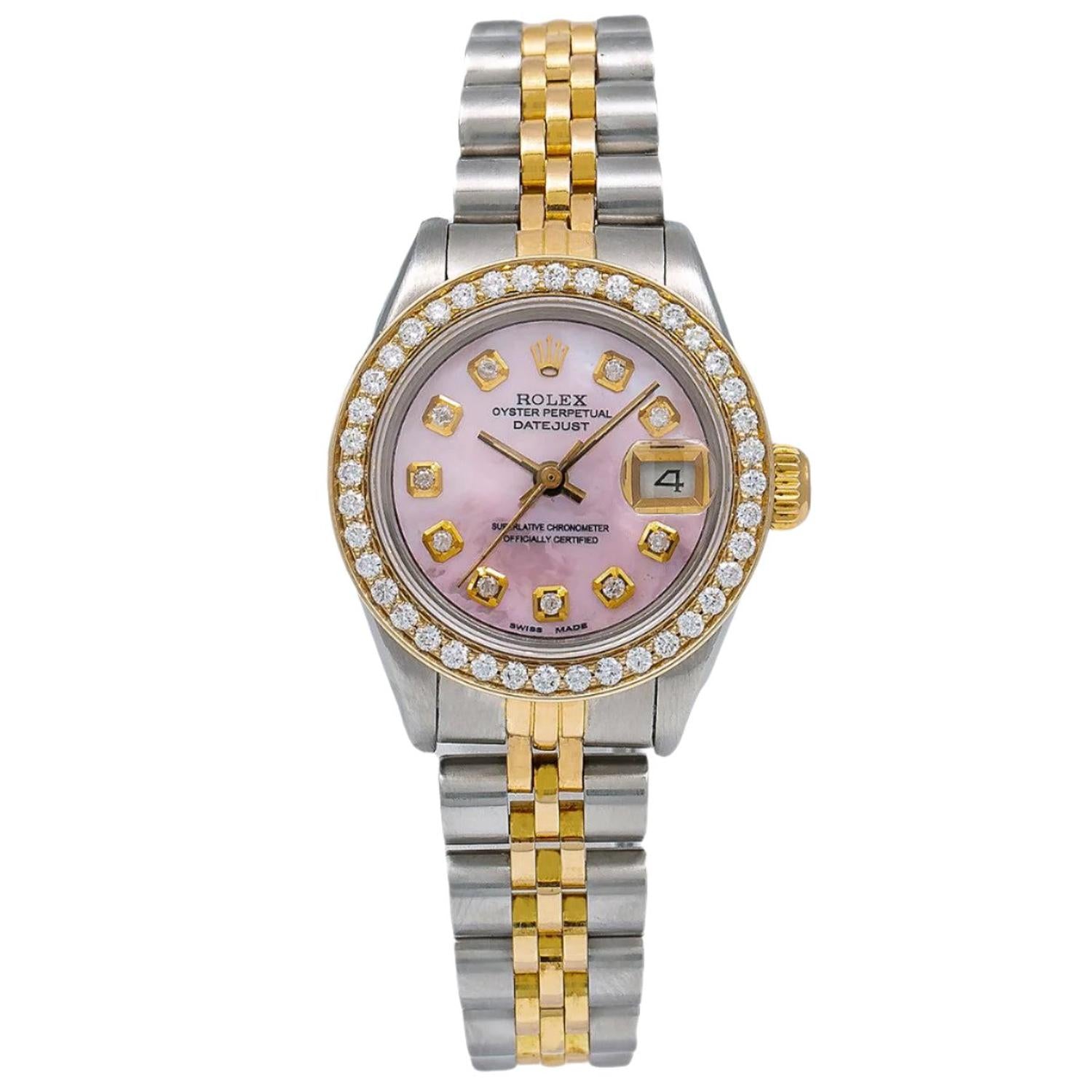 Rolex Datejust 26MM 6917 Pink Mother of Pearl Diamond Dial Diamond Bezel Two Tone Jubilee Bracelet 0.9ct