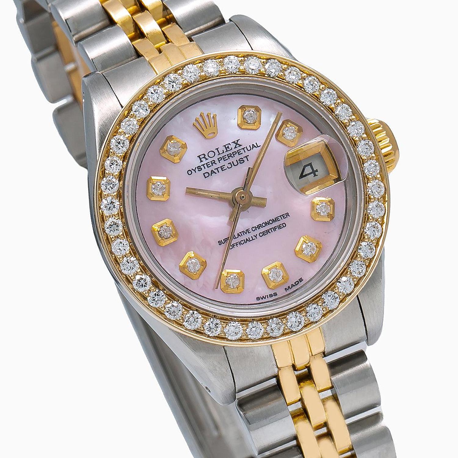Rolex Datejust 26MM 6917 Pink Mother of Pearl Diamond Dial Diamond Bezel Two Tone Yellow Gold Jubilee Bracelet 0.9ct