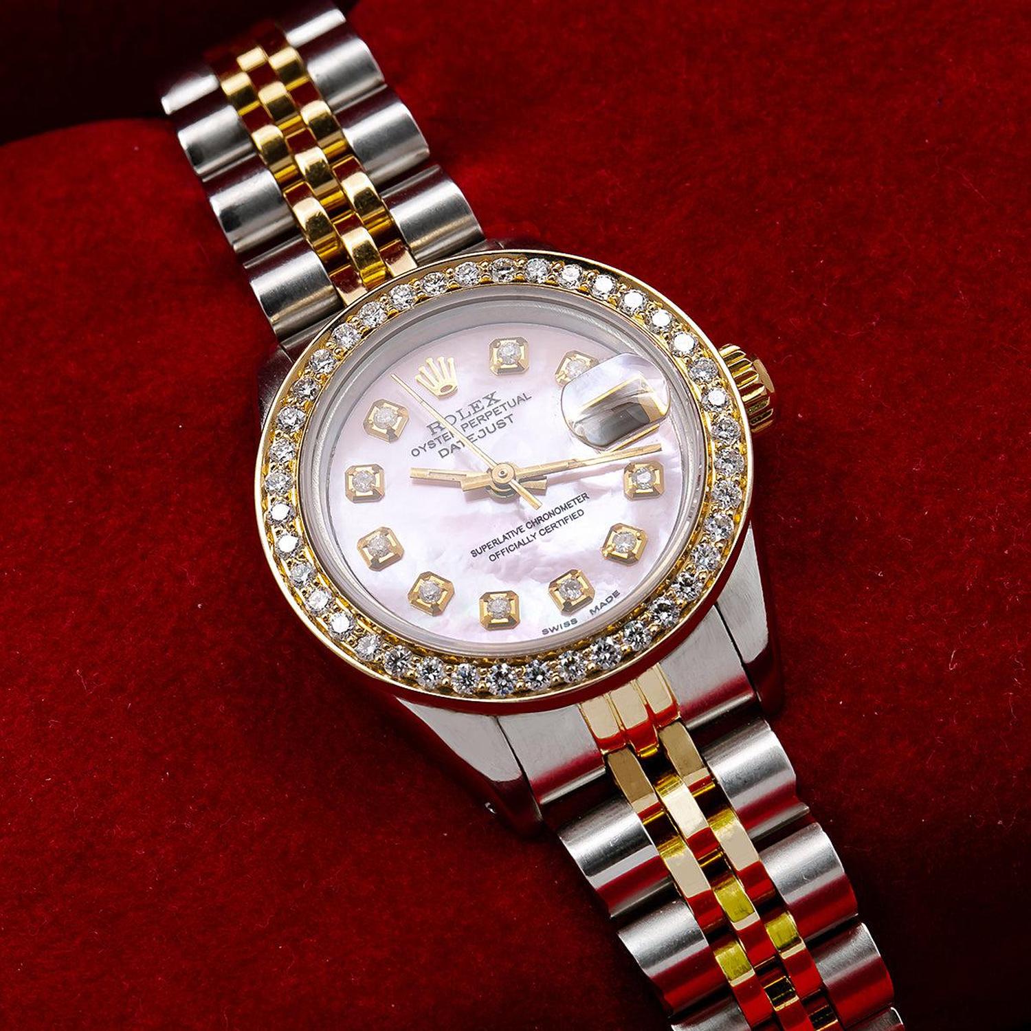 Rolex Datejust 26MM 6917 Pink Mother of Pearl Diamond Dial Diamond Bezel Two Tone Yellow Gold Jubilee Bracelet 0.9ct