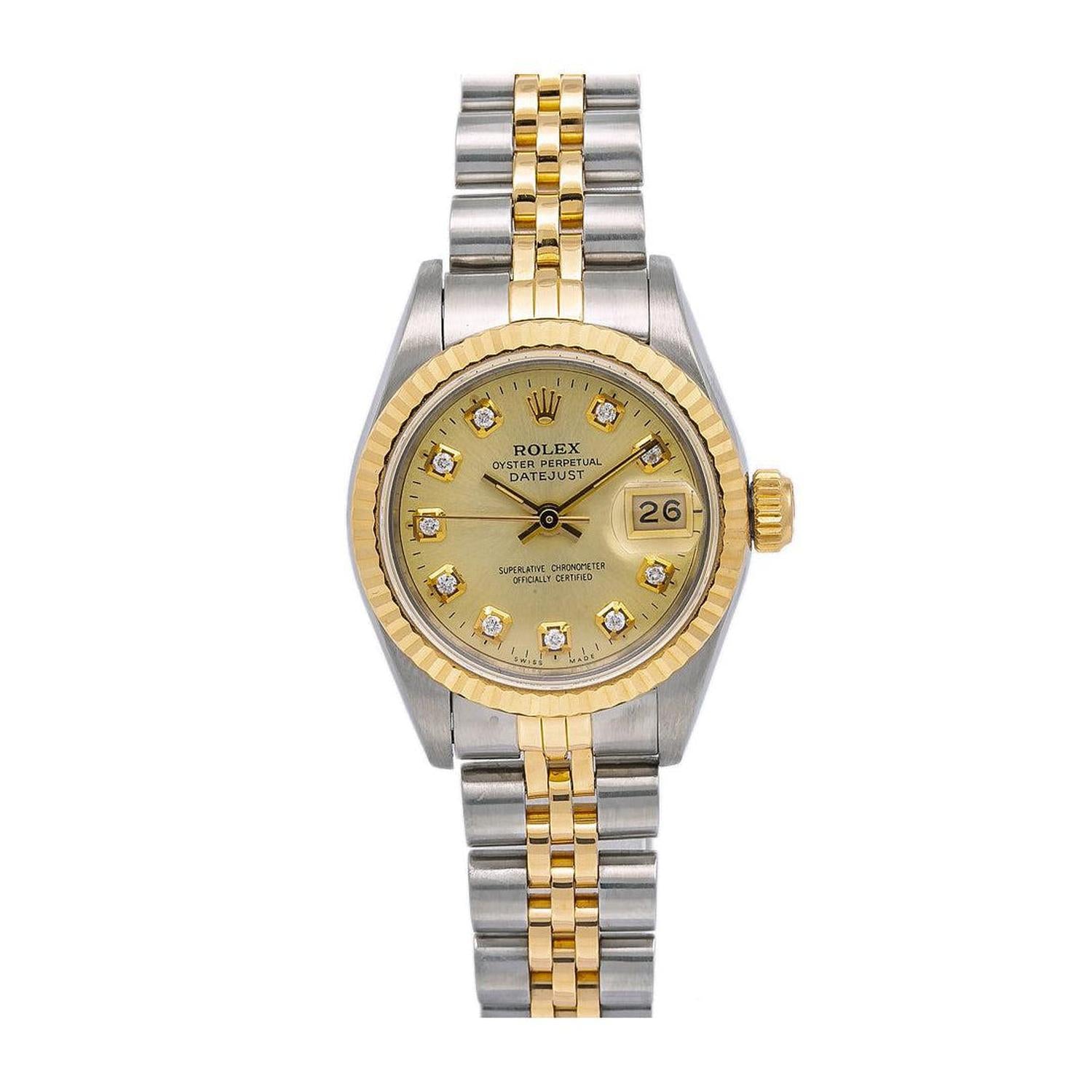 Rolex Datejust 26MM 6917 Champagne Diamond Dial Yellow Gold Fluted Bezel Two Tone Jubilee Bracelet