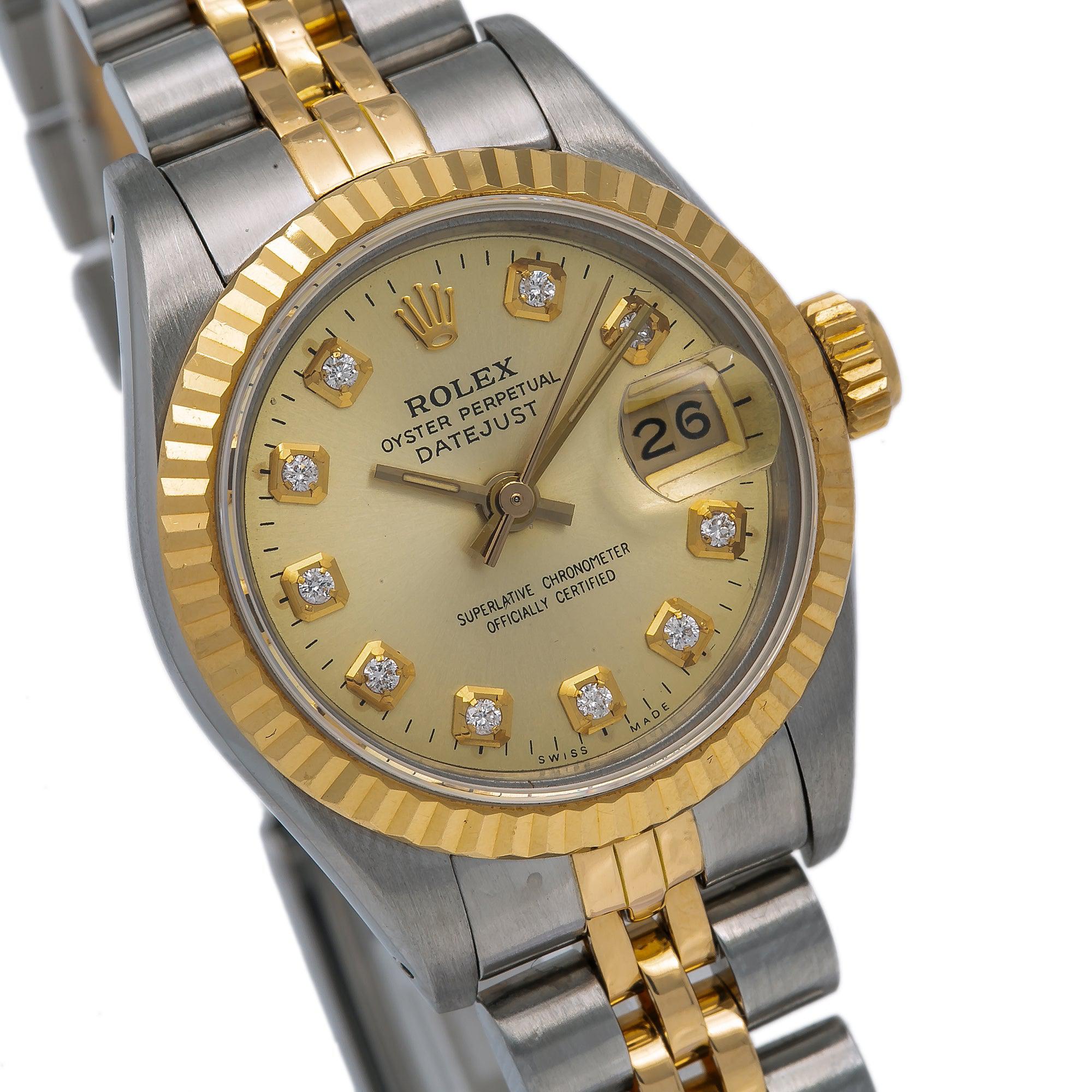 Rolex Datejust 26MM 6917 Champagne Diamond Dial Yellow Gold Fluted Bezel Two Tone Jubilee Bracelet