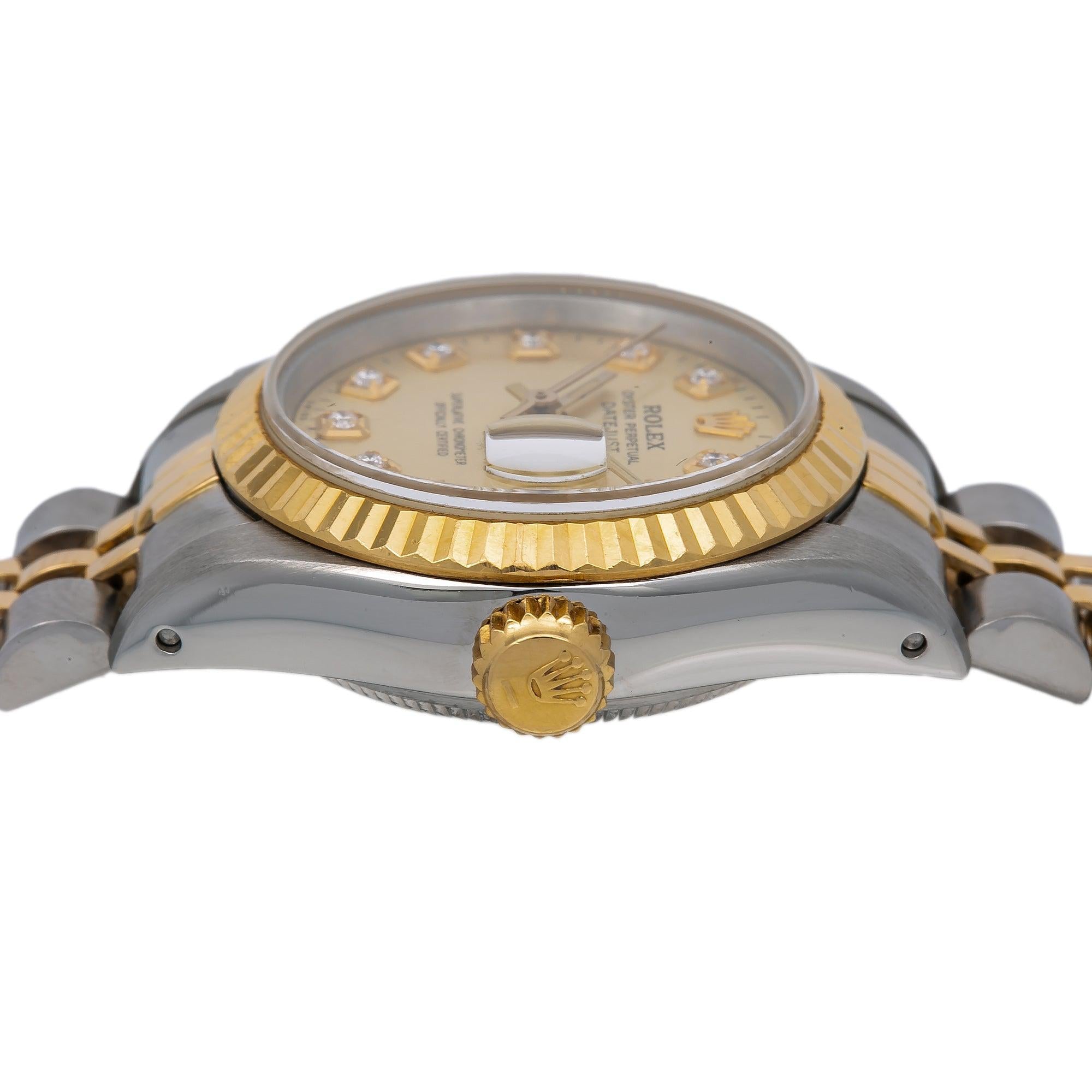 Rolex Datejust 26MM 6917 Champagne Diamond Dial Yellow Gold Fluted Bezel Two Tone Jubilee Bracelet