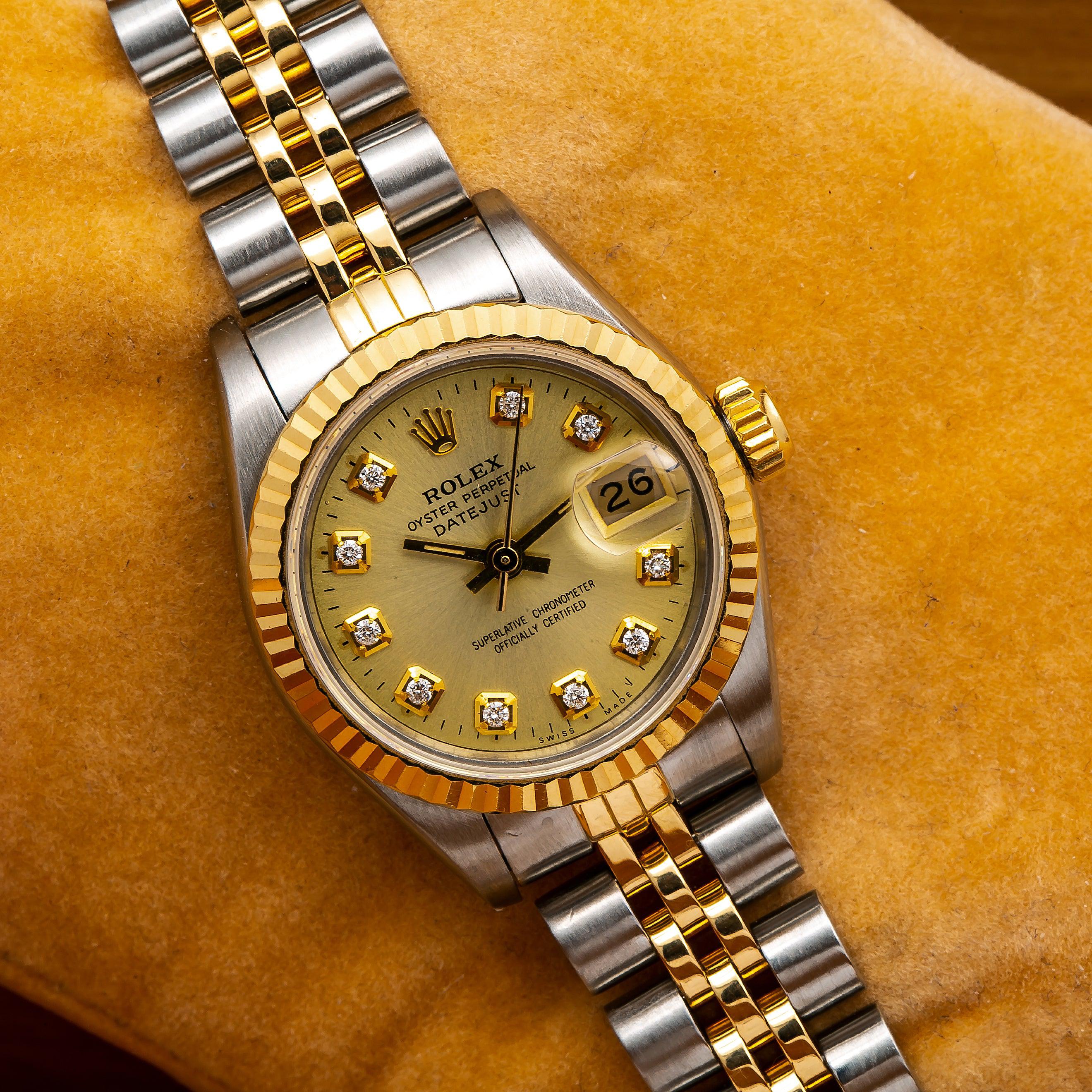 Rolex Datejust 26MM 6917 Champagne Diamond Dial Yellow Gold Fluted Bezel Two Tone Jubilee Bracelet