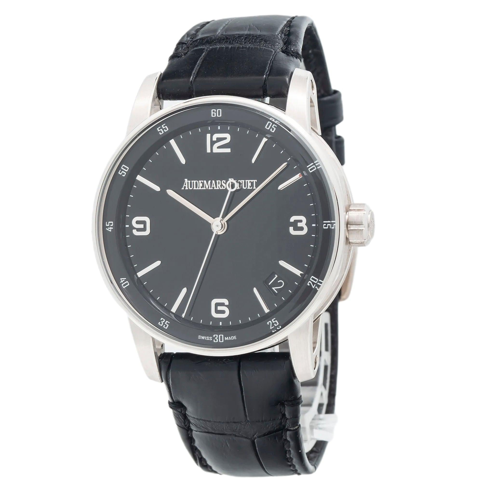 Audemars Piguet Code 11.59 41MM 15210BC.OO.A002CR.01 Black Dial White Gold Bezel Black Alligator Leather Strap