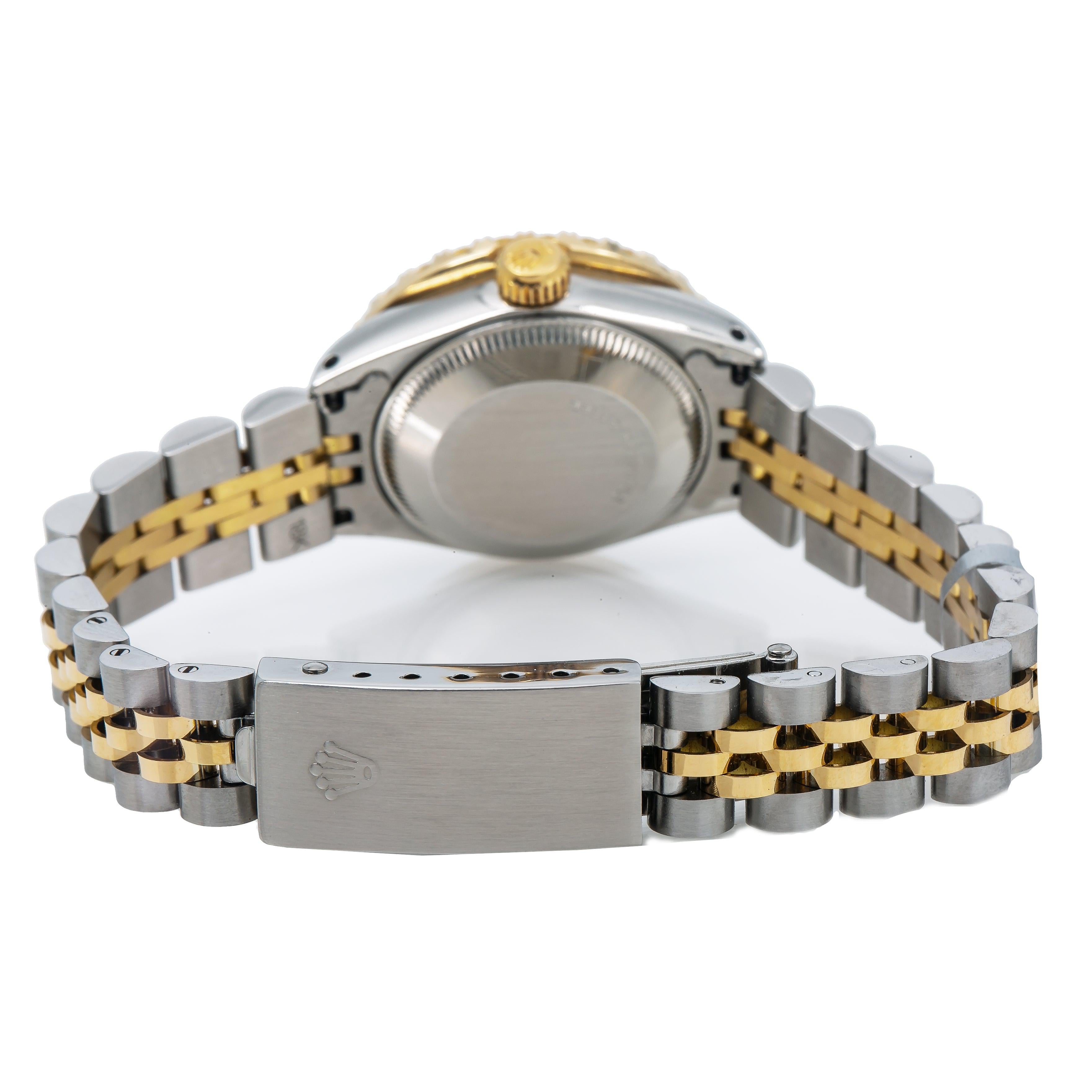 Rolex Datejust 26MM 69173 Black Diamond Dial Diamond Bezel Two Tone Yellow Gold Jubilee Bracelet 1.95ct