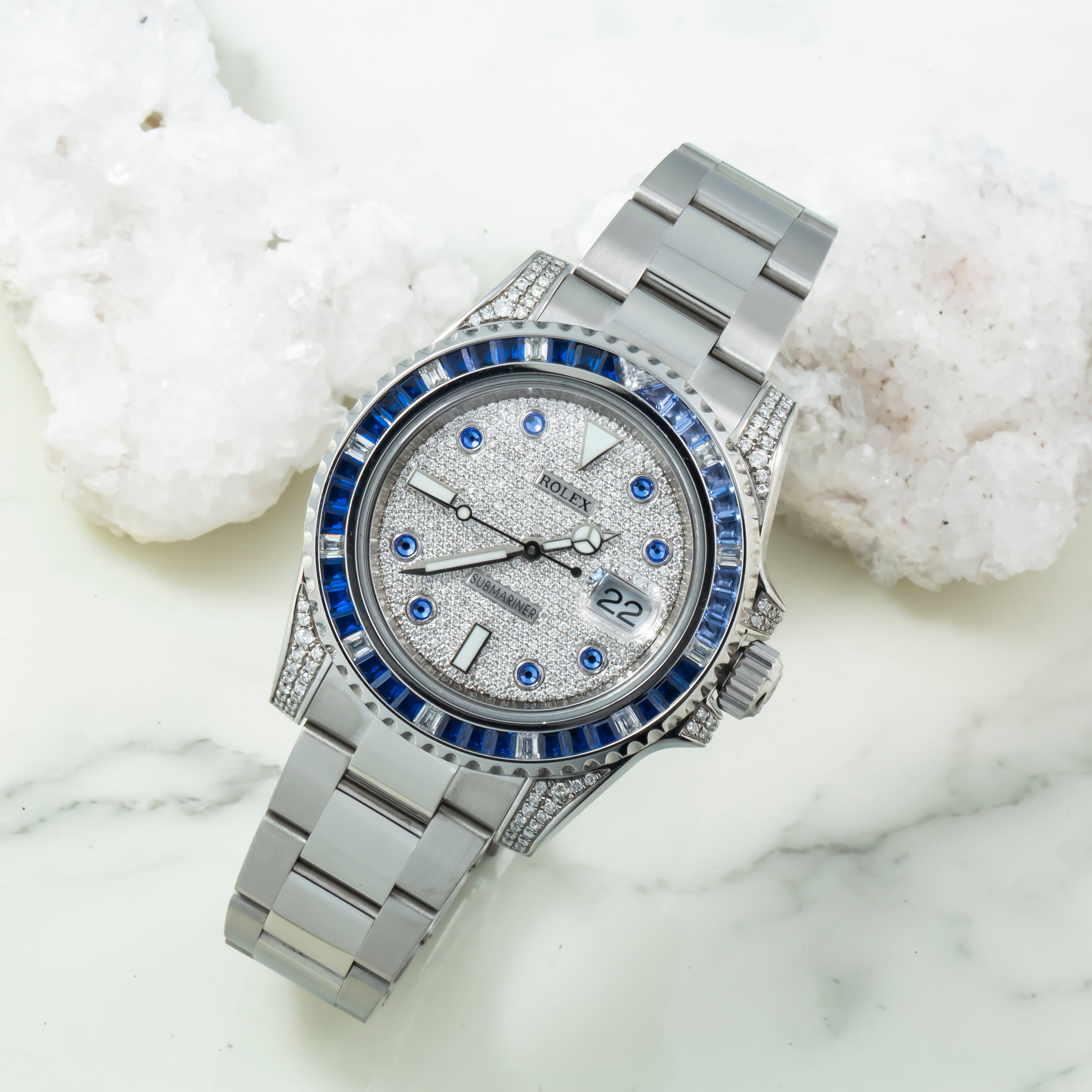 Rolex Submariner Date 116610LN 40MM Diamond Dial With Blue Sapphire Diamond Bezel And Lugs