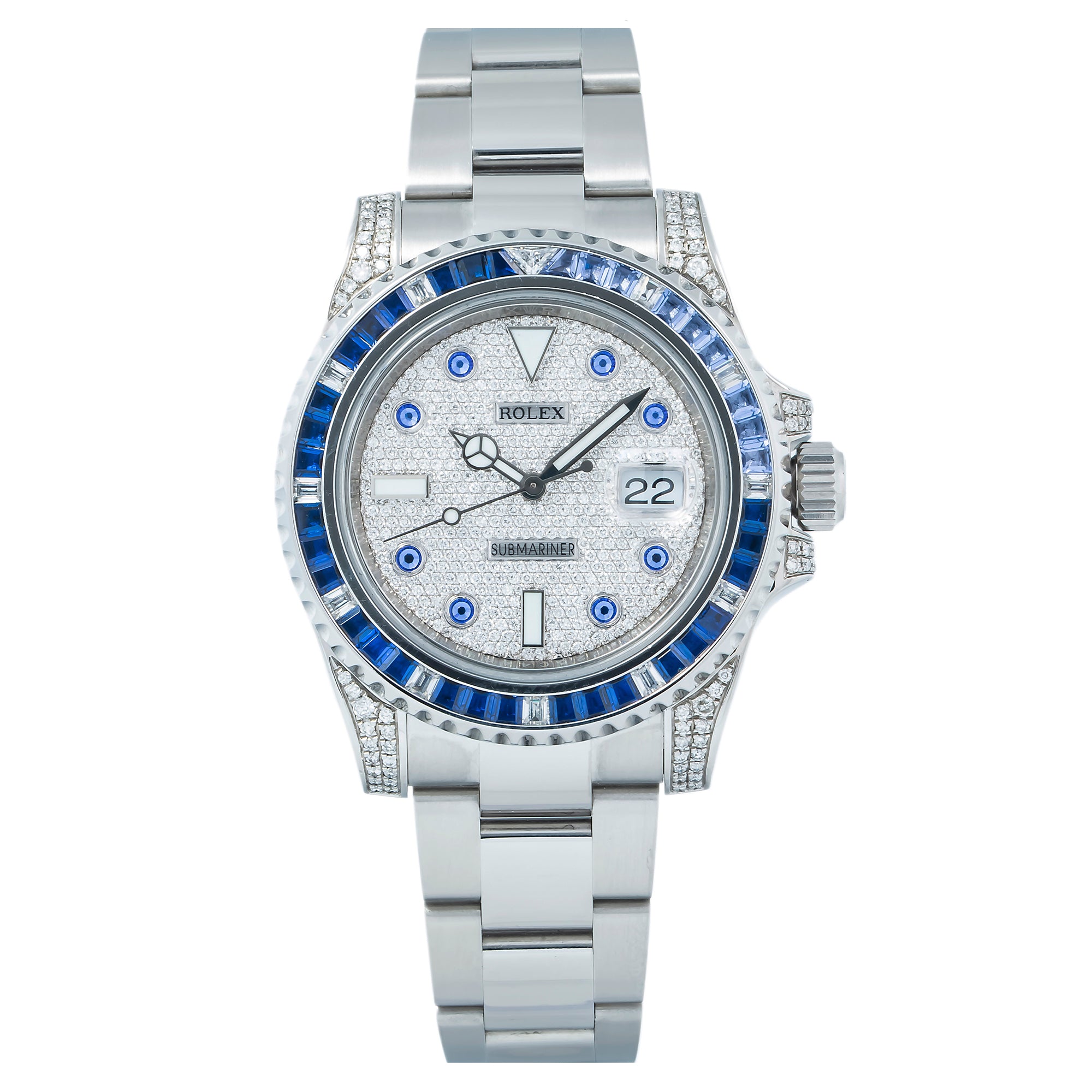 Rolex Submariner Date 116610LN 40MM Diamond Dial With Blue Sapphire Diamond Bezel And Lugs