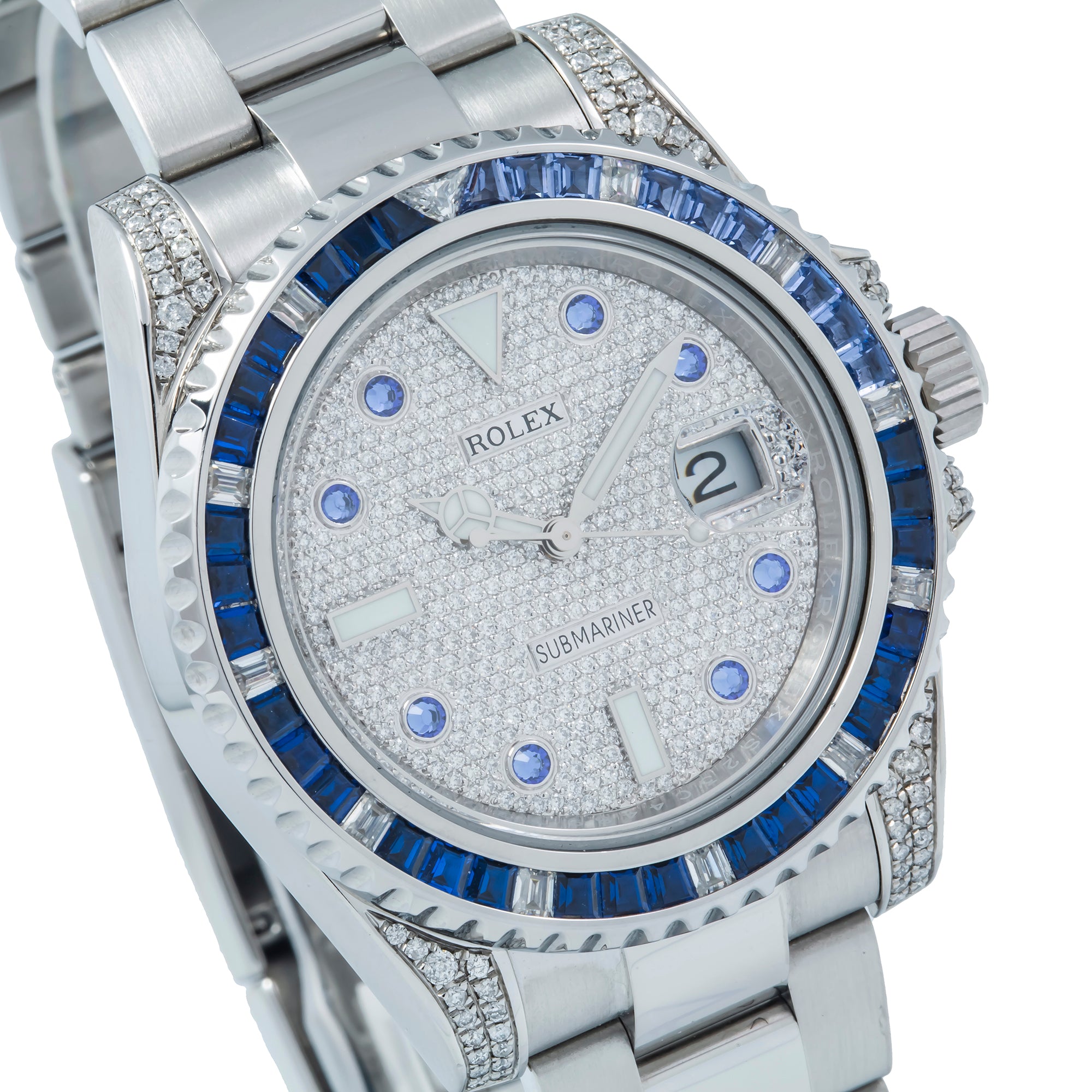 Rolex Submariner Date 116610LN 40MM Diamond Dial With Blue Sapphire Diamond Bezel And Lugs
