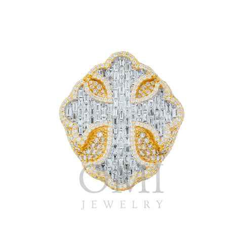 10K GOLD BAGUETTE AND ROUND DIAMOND CROSS STATEMENT RING 7.93 CT