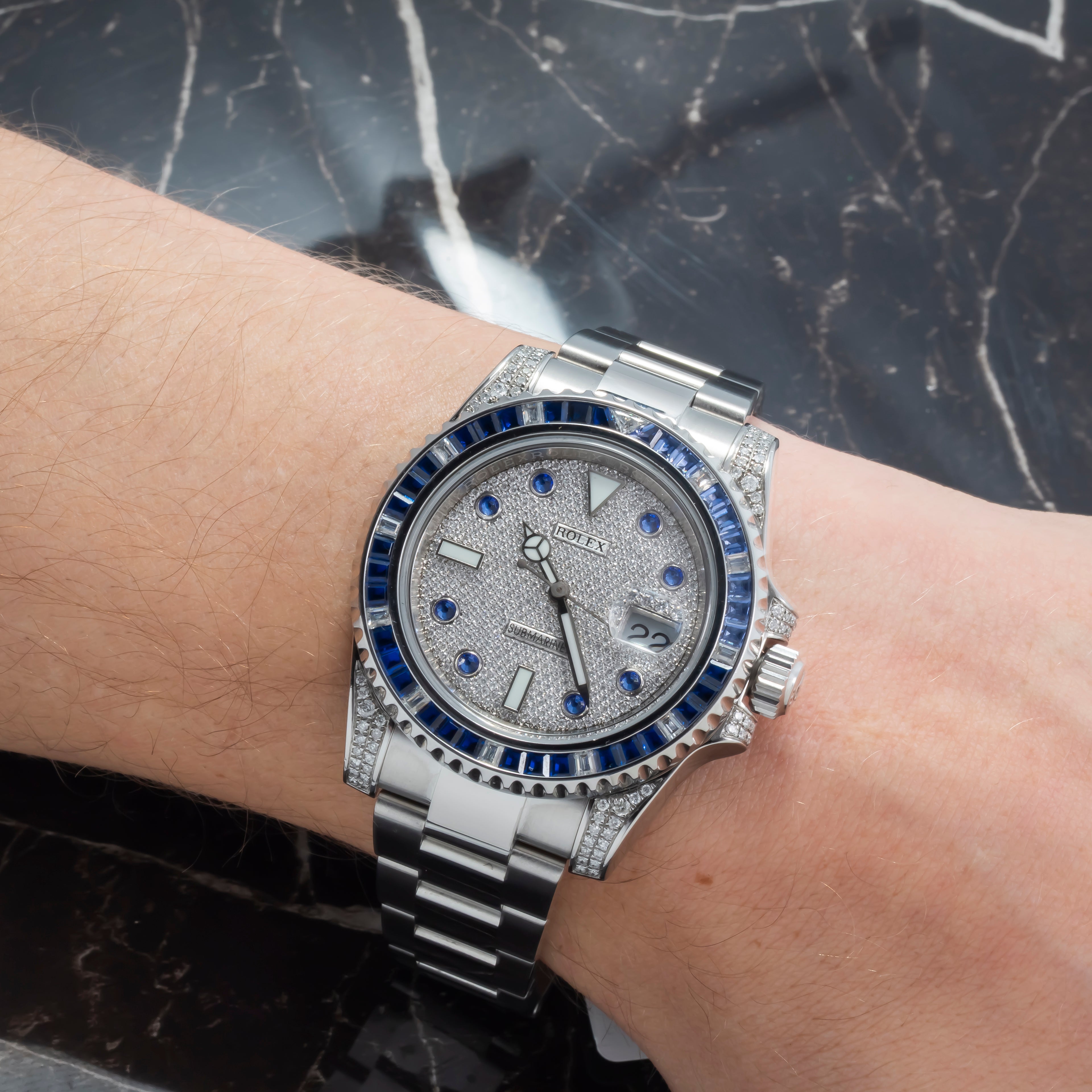 Rolex Submariner Date 116610LN 40MM Diamond Dial With Blue Sapphire Diamond Bezel And Lugs
