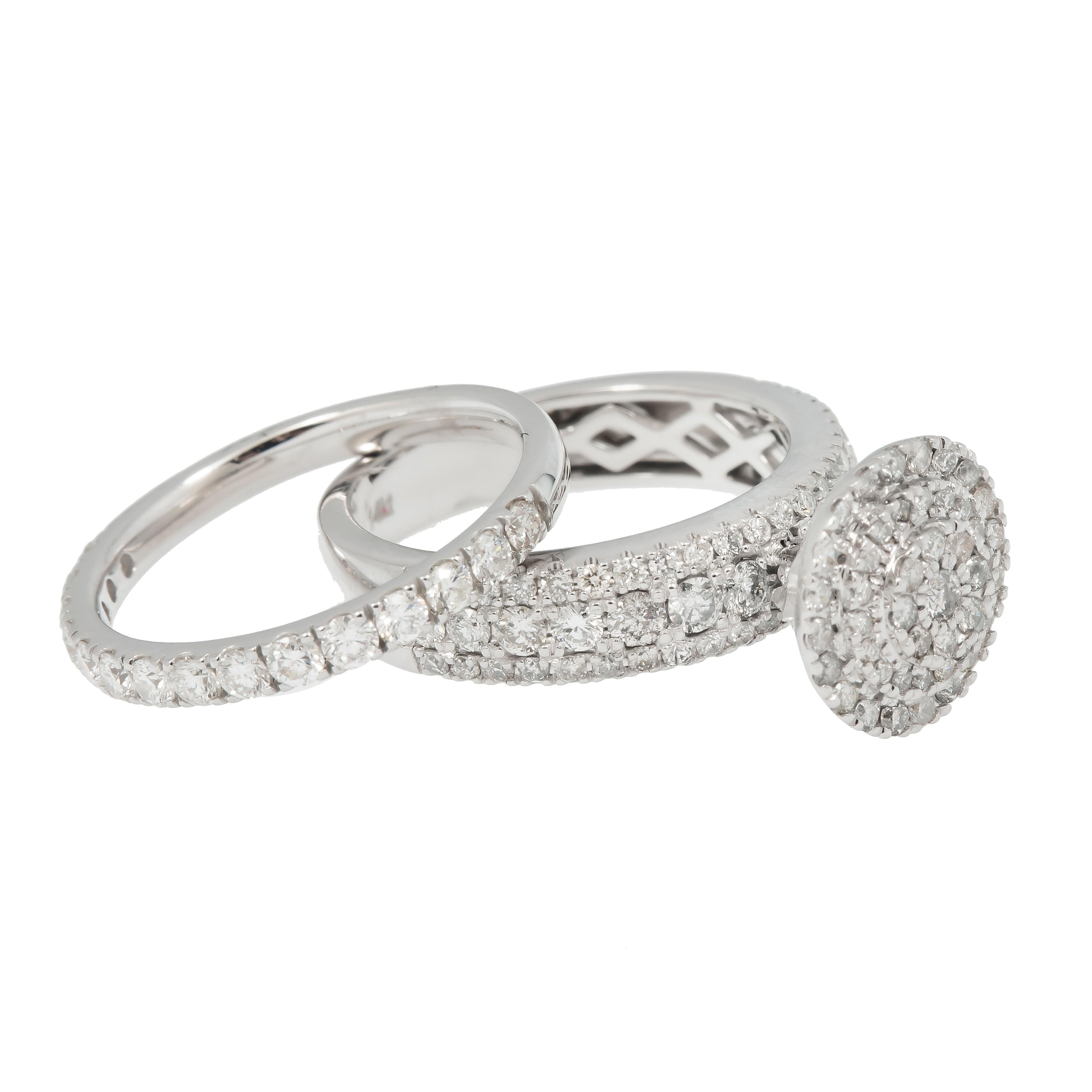 14K GOLD ROUND DIAMOND CLUSTER BRIDAL SET 2.11 CTW