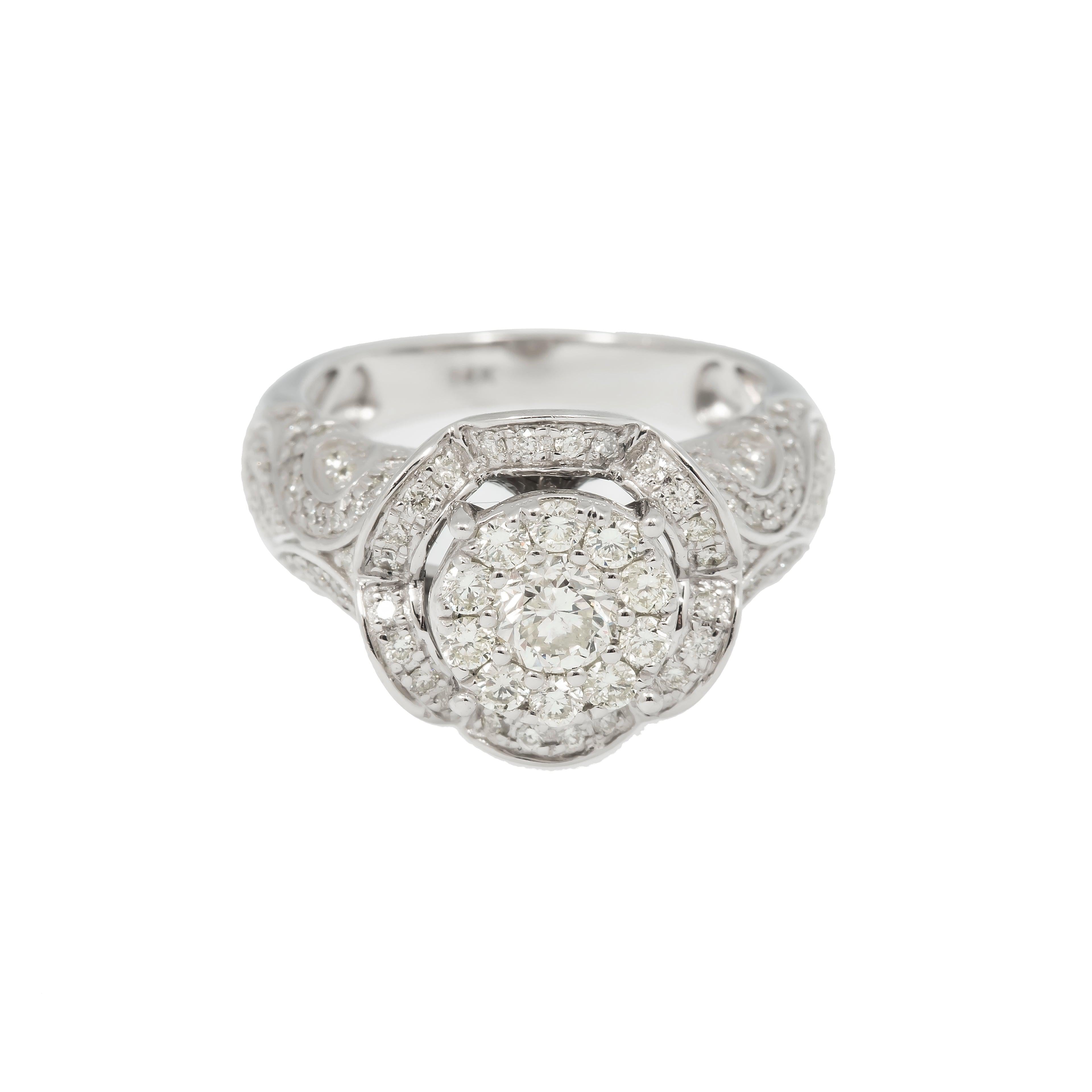 14K GOLD ROUND DIAMOND ROSE RING 1.75 CT