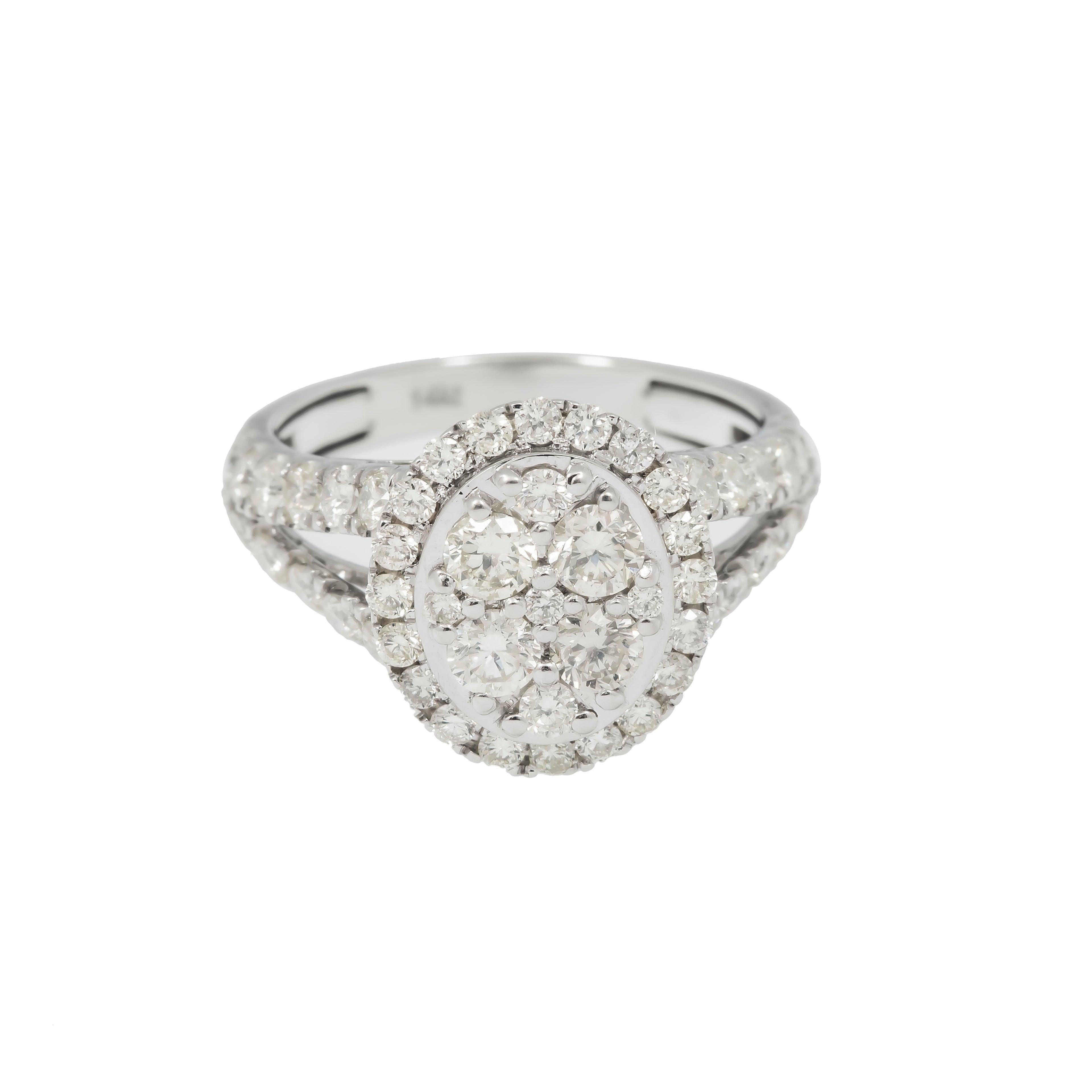 14K GOLD ROUND DIAMOND CLUSTER OVAL SHAPE ENGAGEMENT RING 2.01 CT