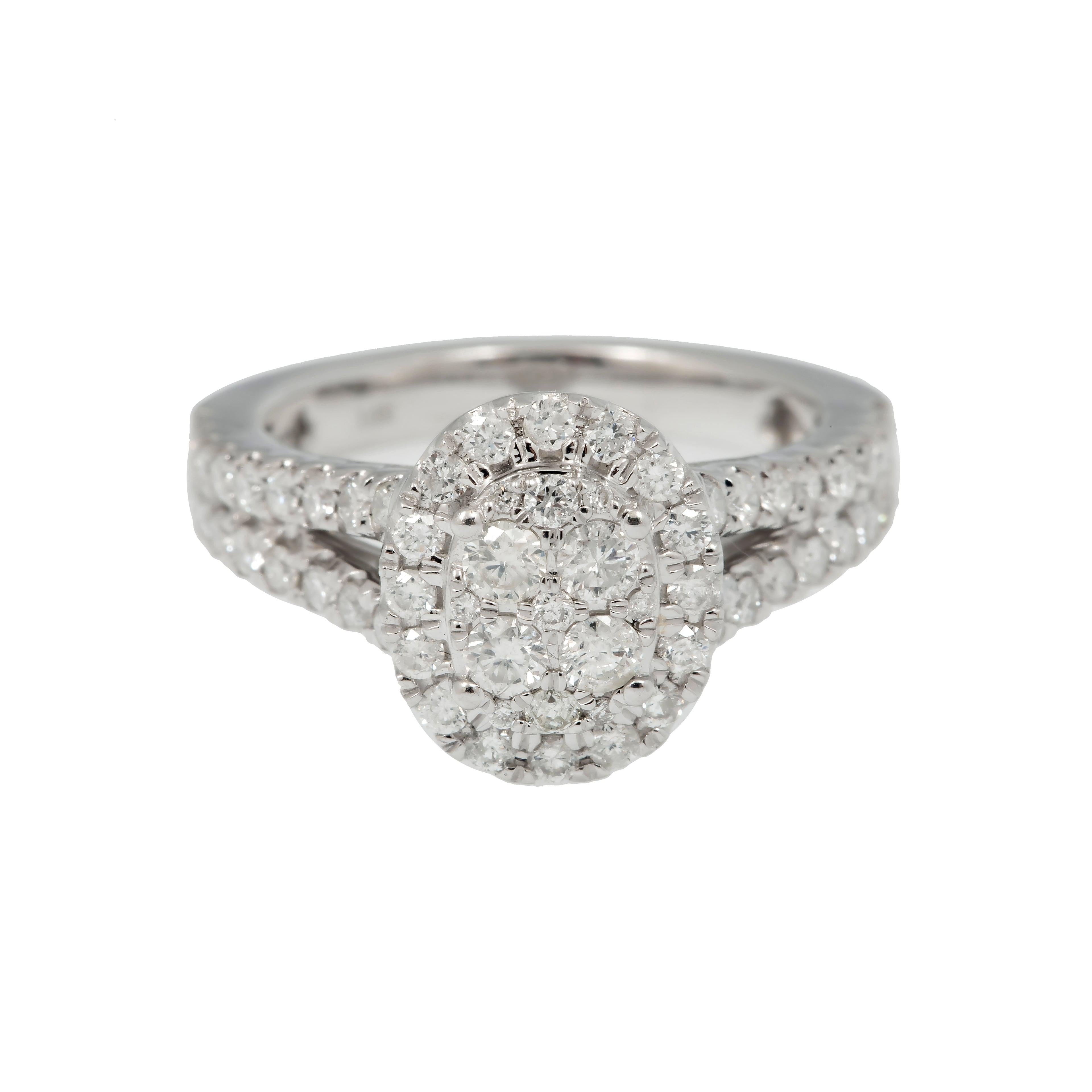 14K GOLD ROUND DIAMOND CLUSTER OVAL SHAPE ENGAGEMENT RING 1.42 CT