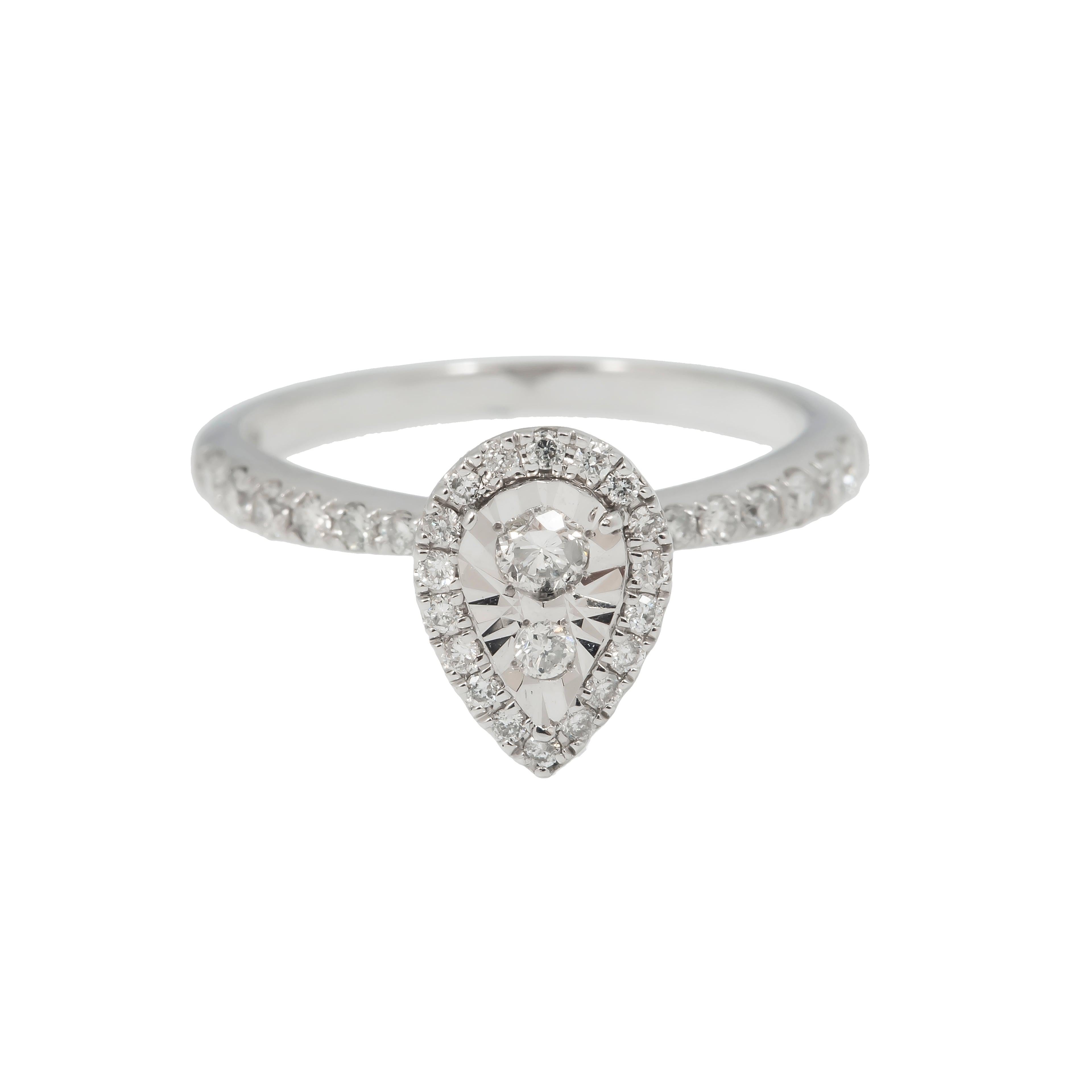 14K GOLD PEAR SHAPED DIAMOND HALO ENGAGEMENT RING 0.53 CT