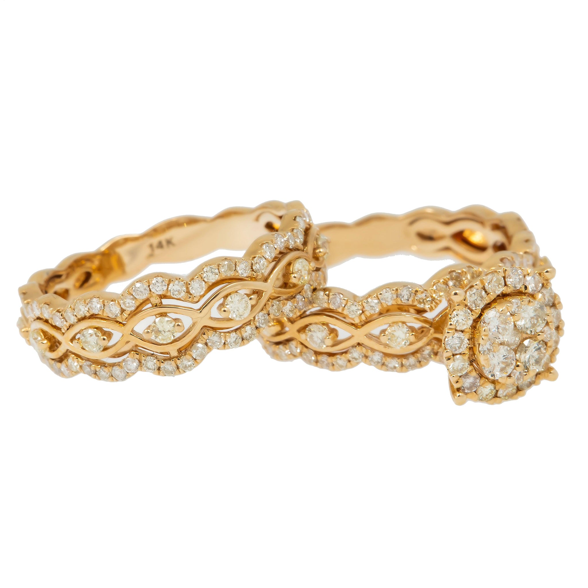 14K GOLD ROUND DIAMOND CLUSTER BRIDAL SET 1.69 CTW OMI Jewelry