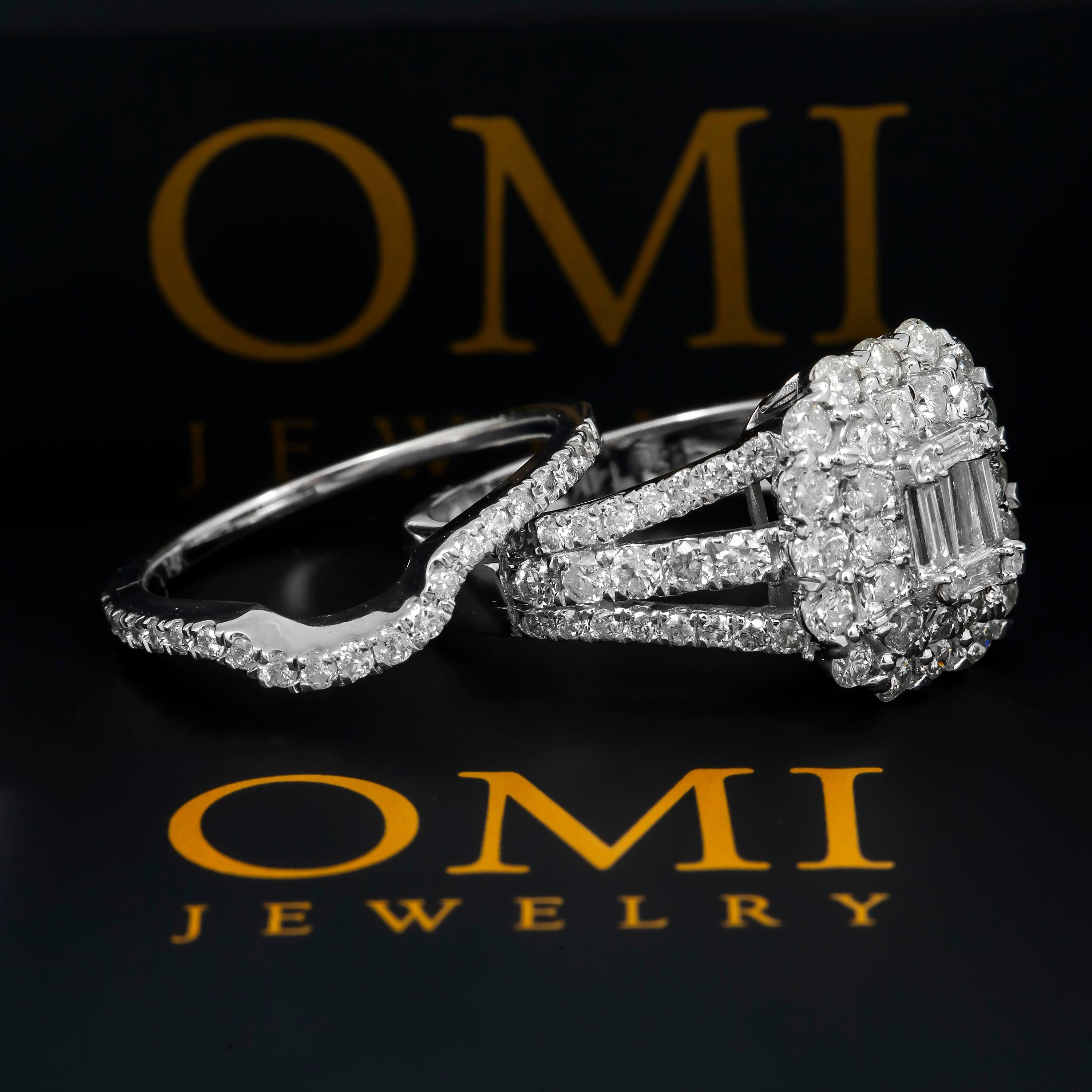 14K GOLD EMERALD DIAMOND CLUSTER BRIDAL SET 2.60 CTW