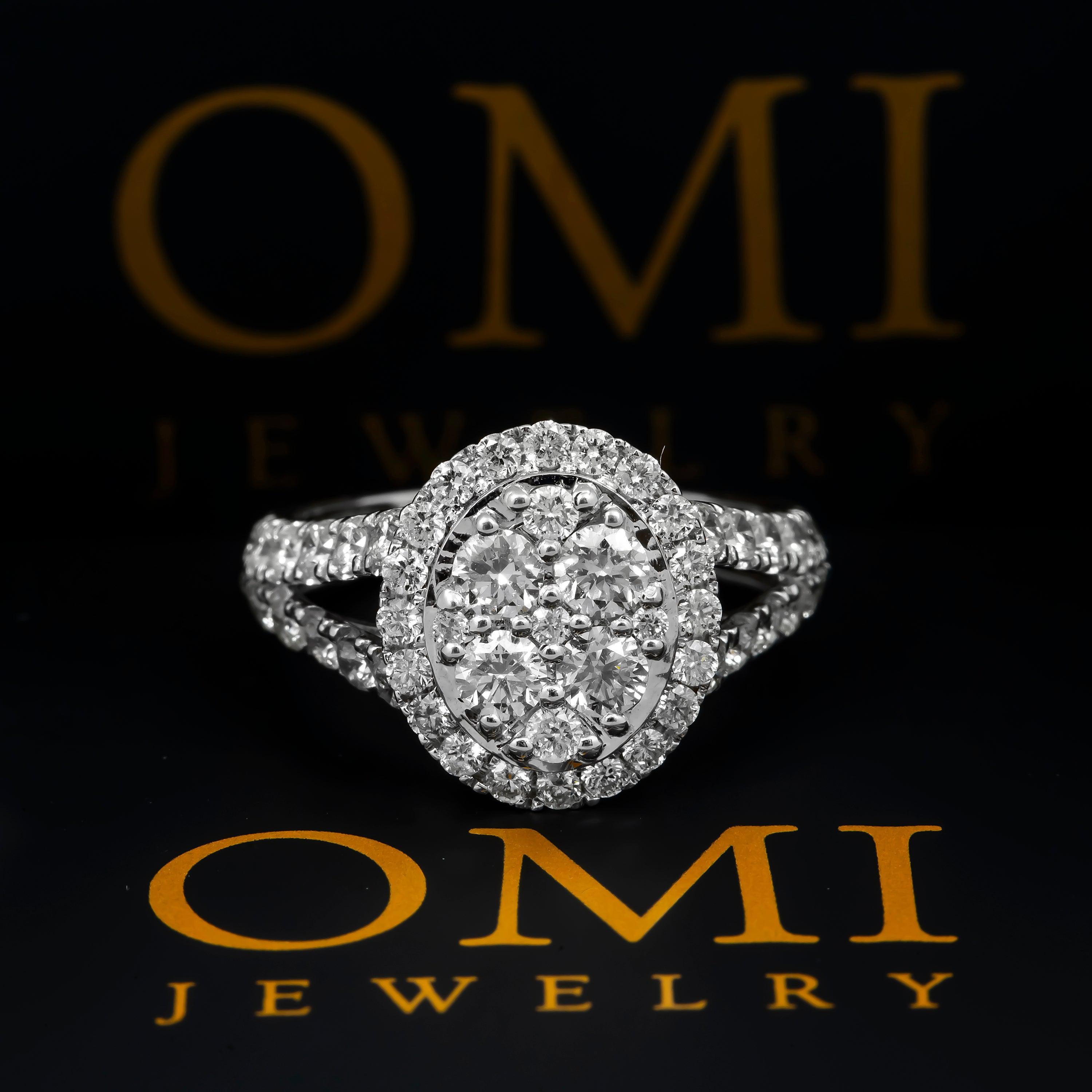 14K GOLD ROUND DIAMOND CLUSTER OVAL SHAPE ENGAGEMENT RING 2.01 CT
