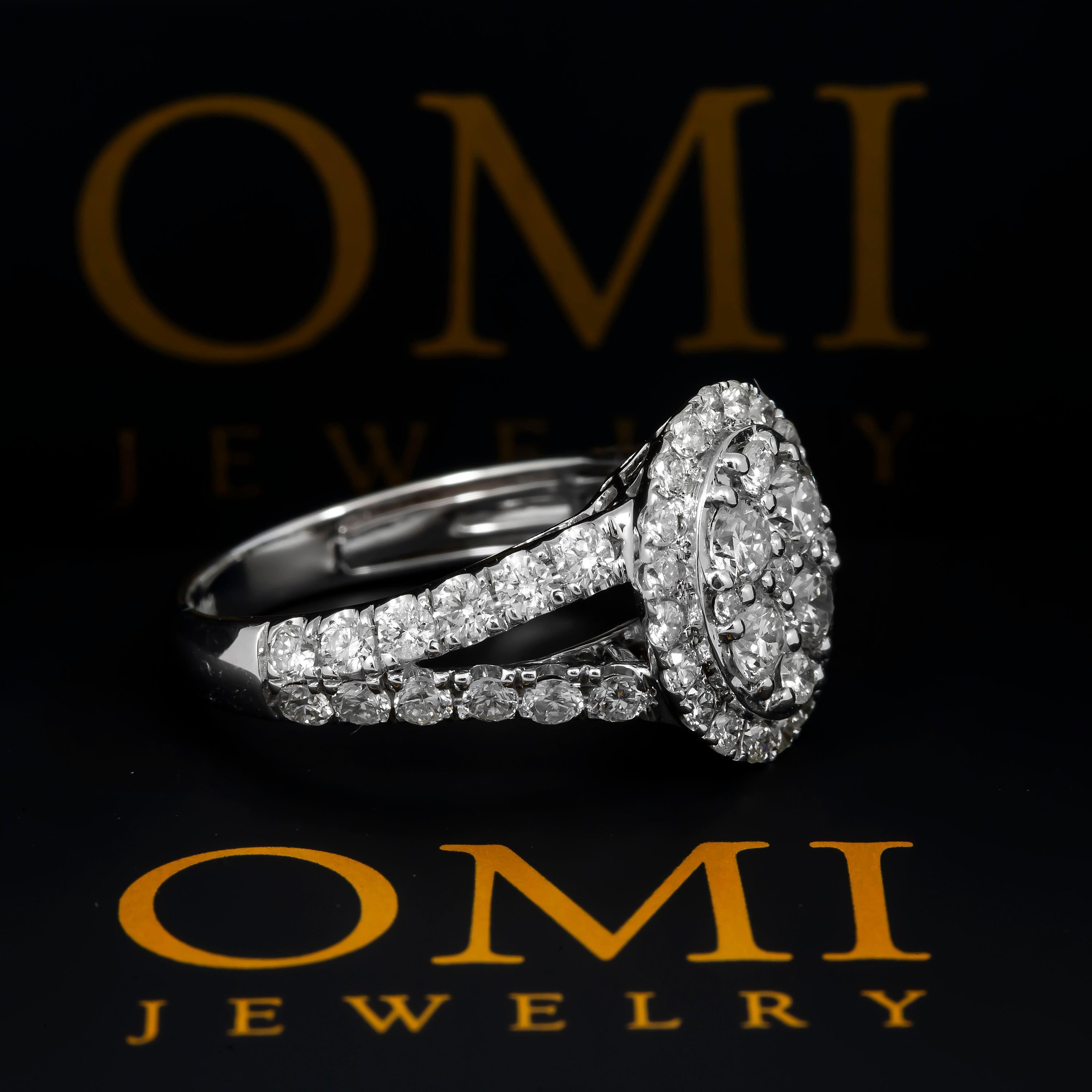 14K GOLD ROUND DIAMOND CLUSTER OVAL SHAPE ENGAGEMENT RING 2.01 CT